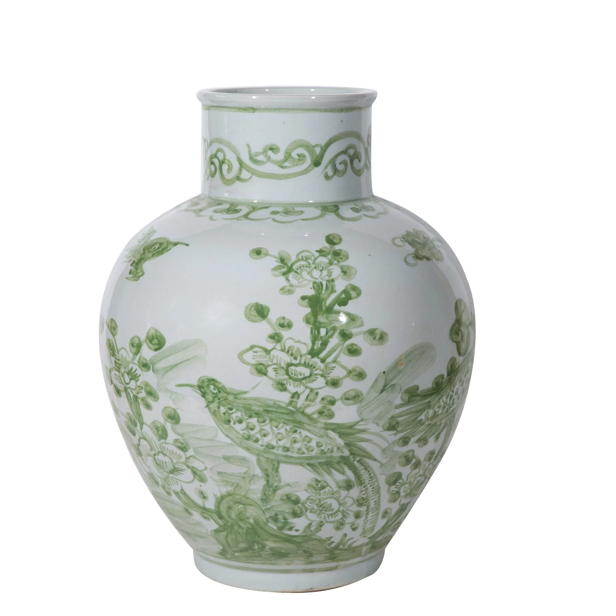 Legend of Asia Mint Green Flower Birds Porcelain Open Top Jar