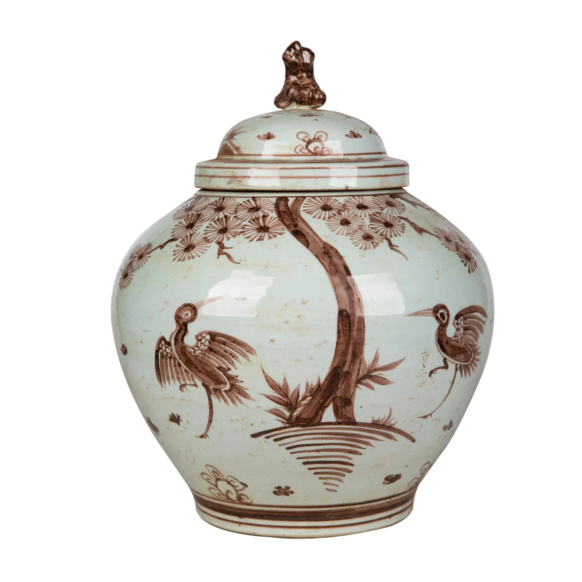 Legend of Asia Moka Lion Lid Jar Pine Crane Motif