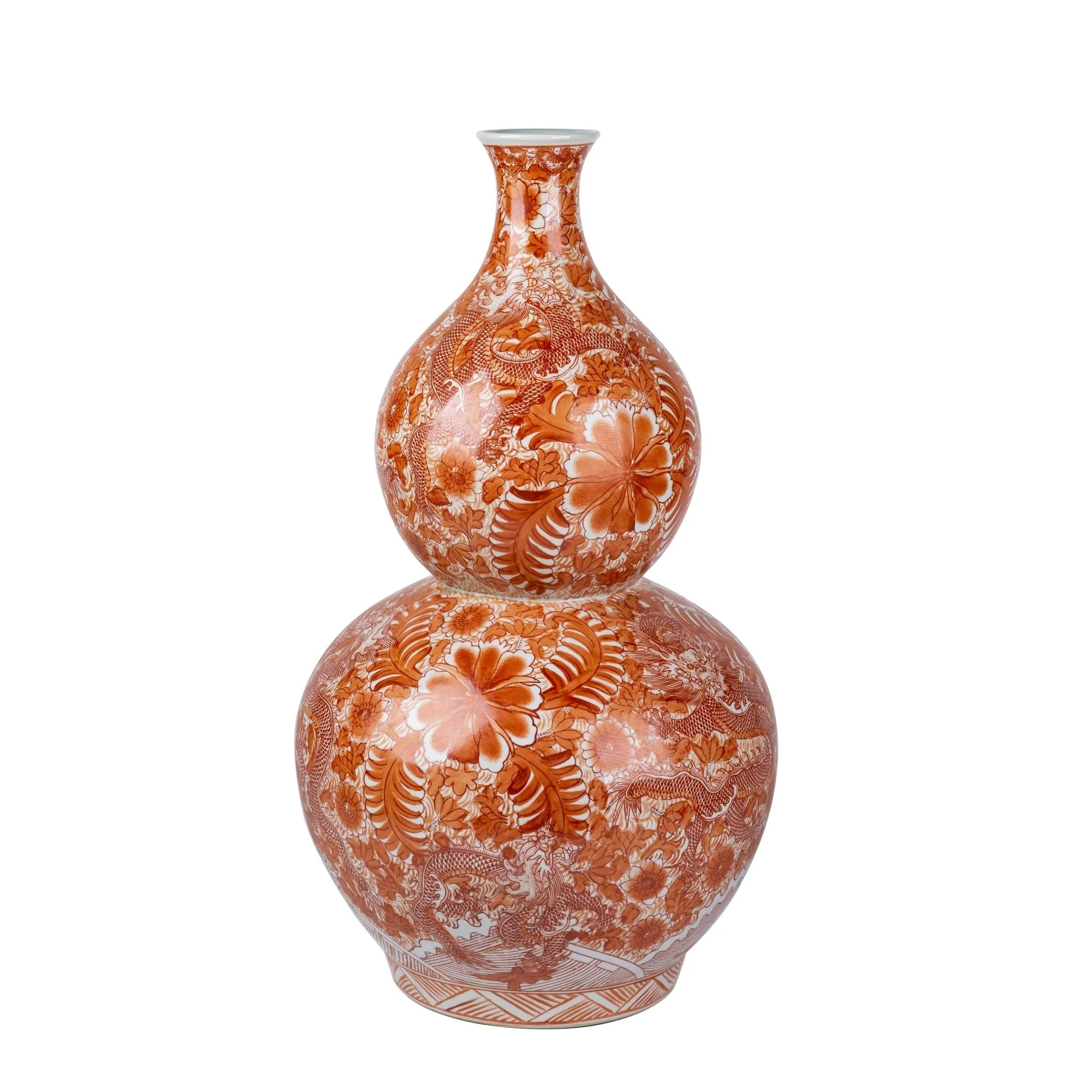 Legend of Asia Orange Dragon Gourd Vase