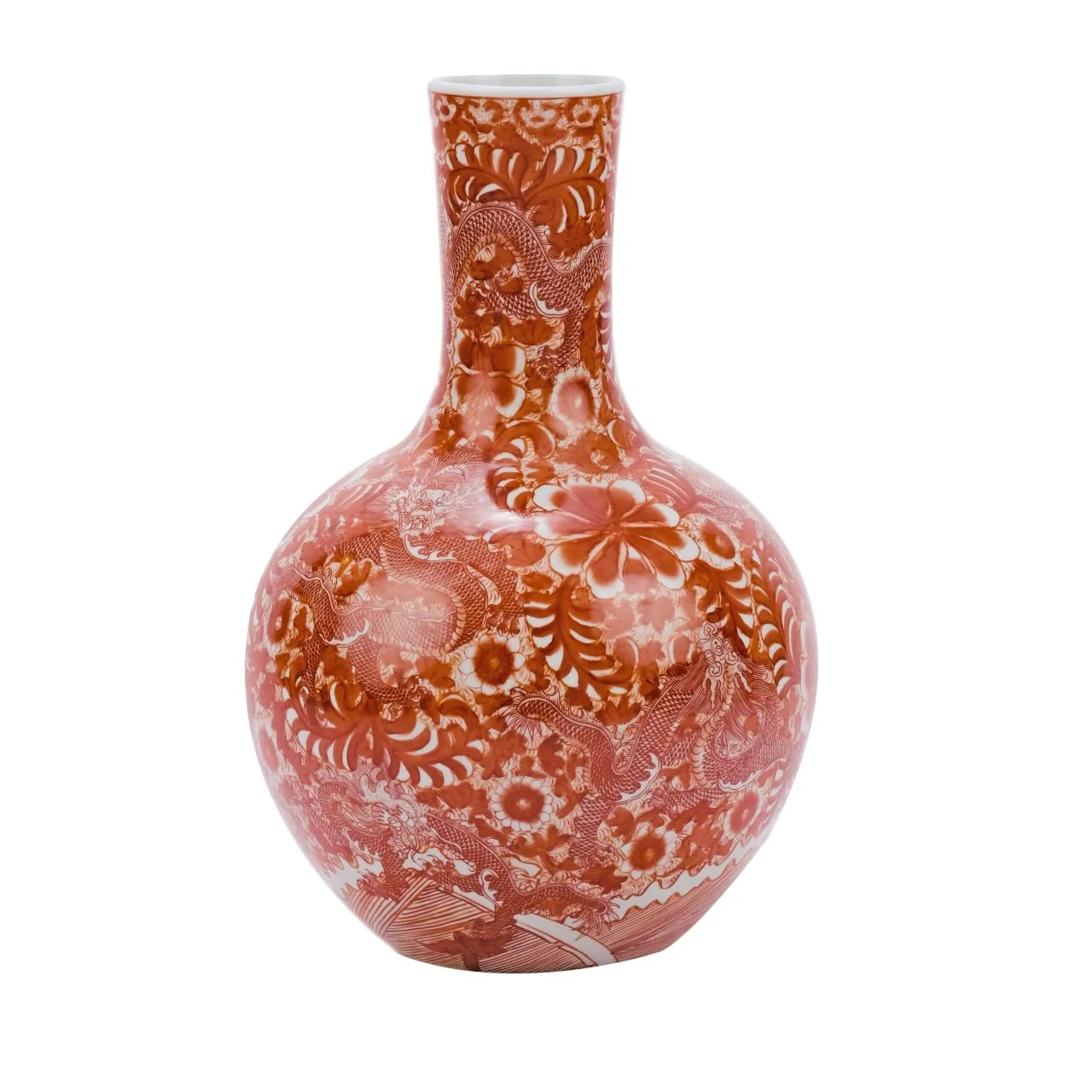 Legend of Asia Orange Globular Vase W/ Dragon Motif