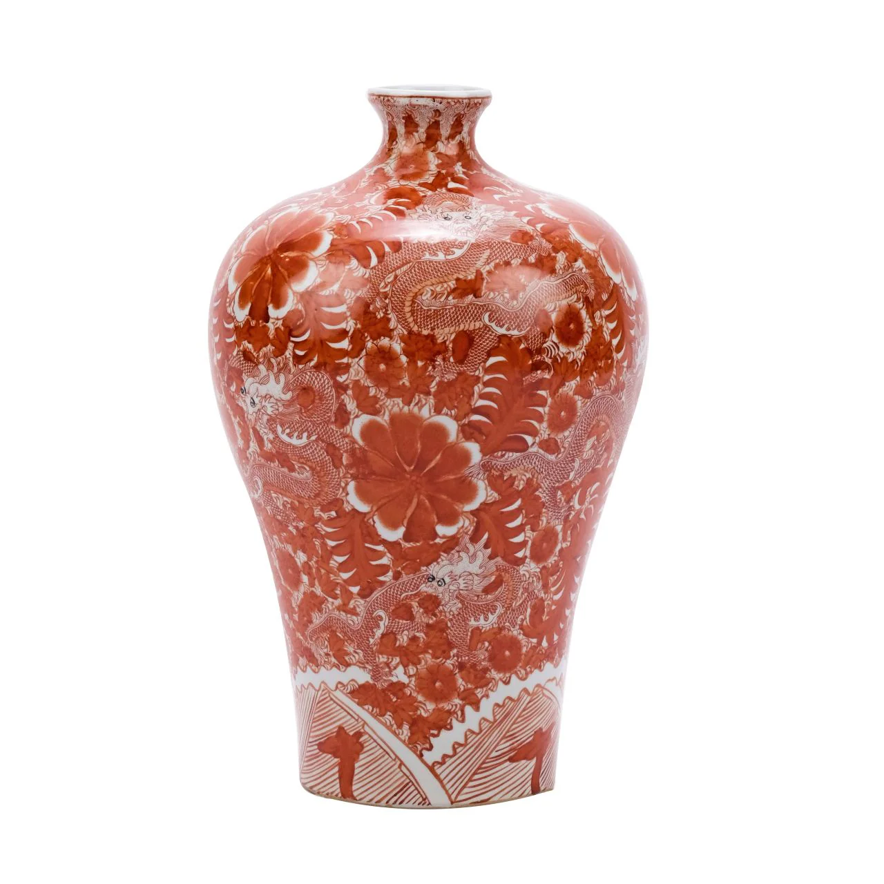 Legend of Asia Orange Prunus Vase W/ Dragon Motif