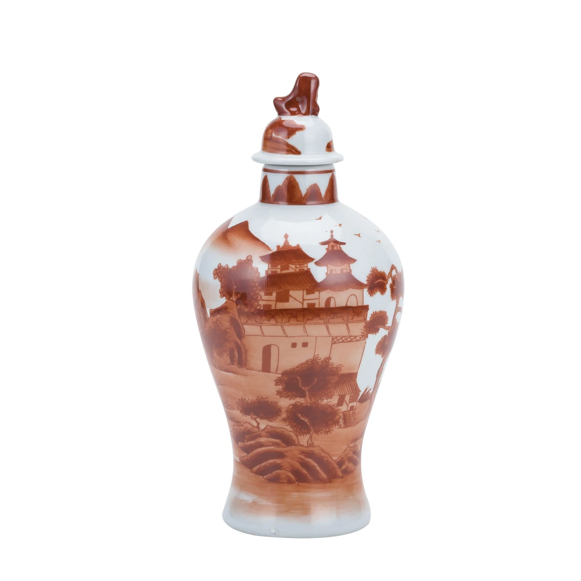 Legend of Asia Orange Slim Jar Landscape Motif