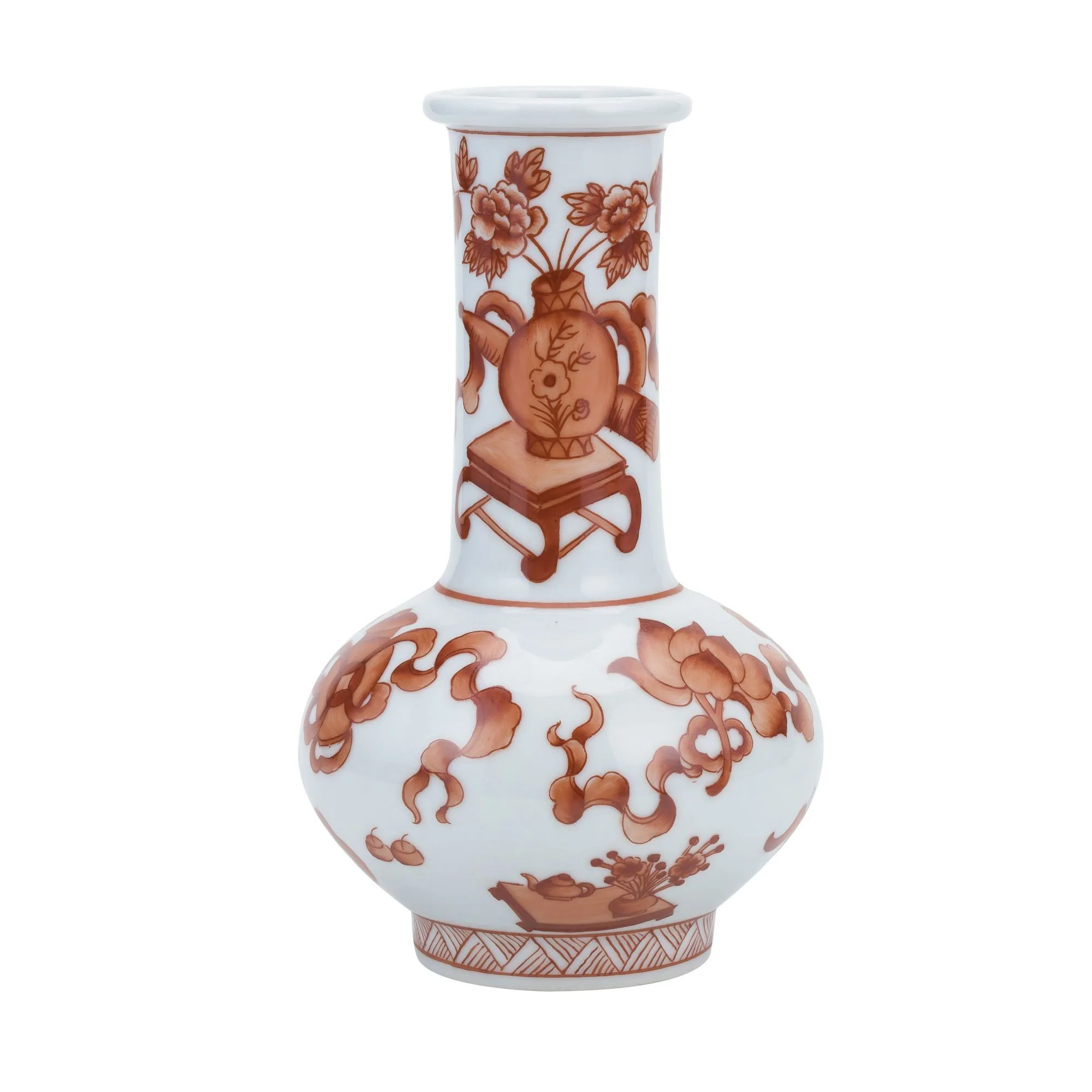 Legend of Asia Orange Small Vase Long Neck Symbol Motif