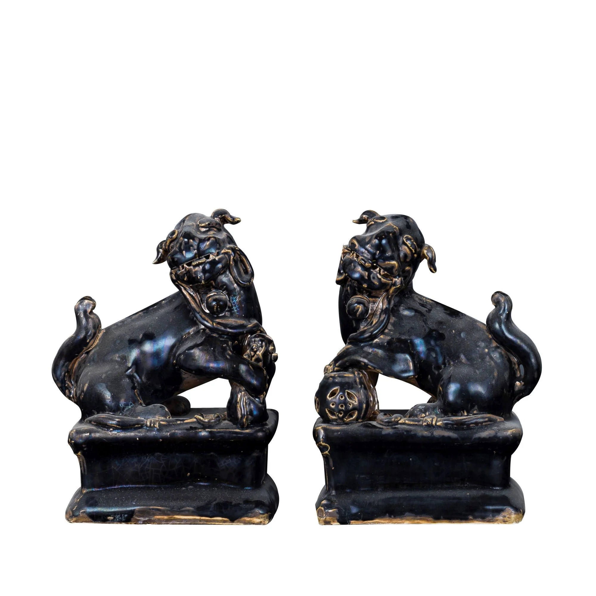 Legend of Asia Pair of Black Peking Lion Statues