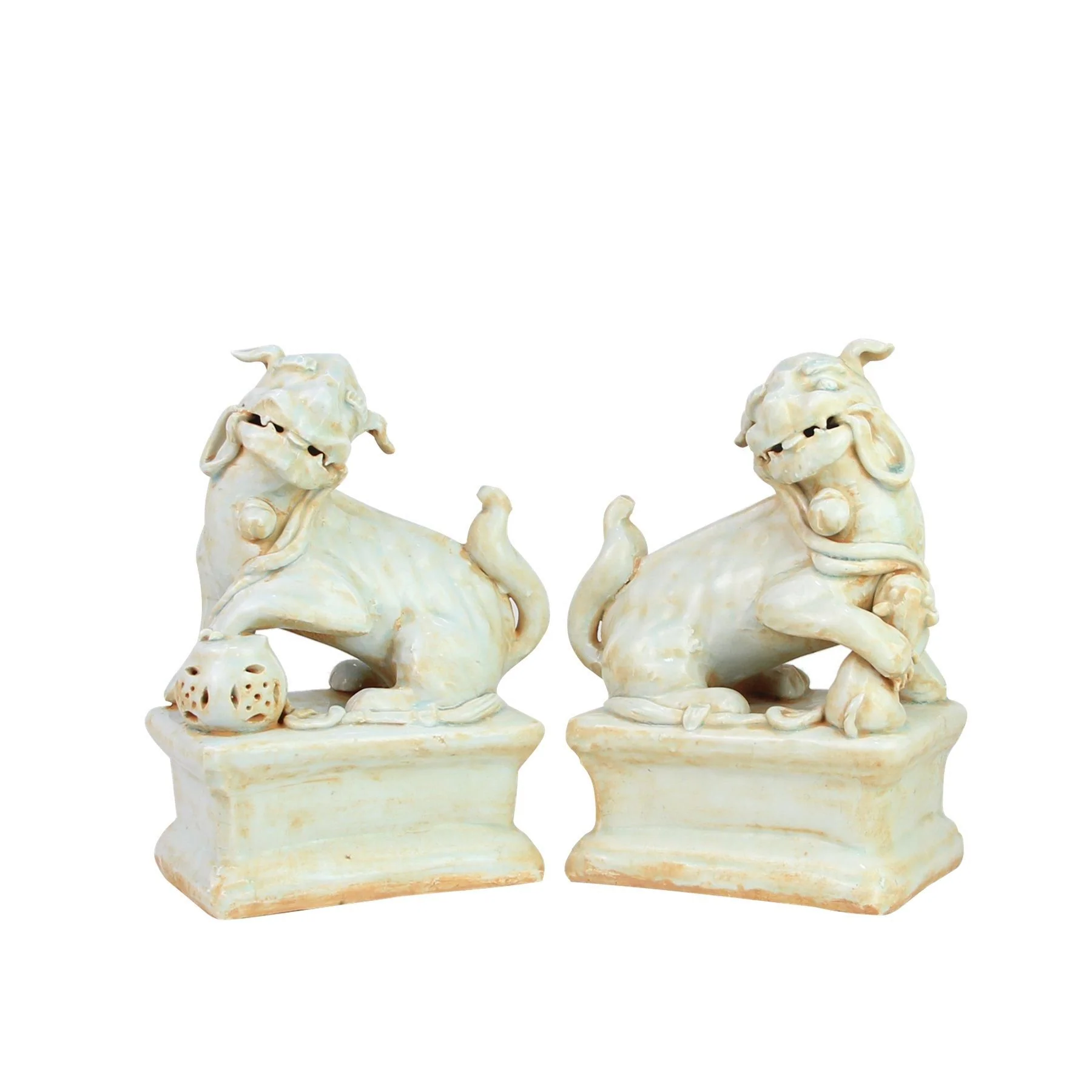 Legend of Asia Pair of Celadon Peking Lion Statues