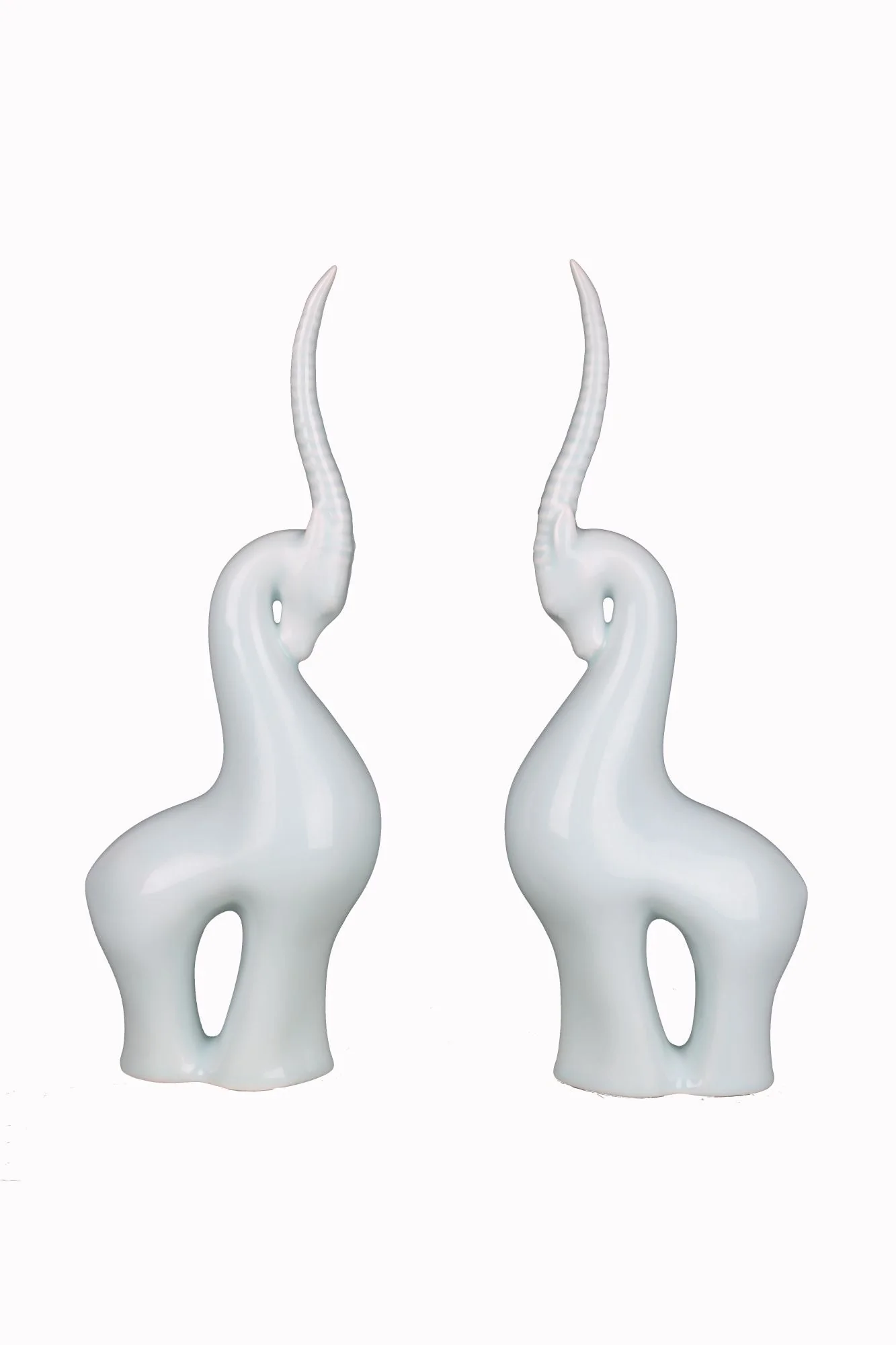 Legend of Asia Pair Of Celadon Tibetan Antelope Single Horn