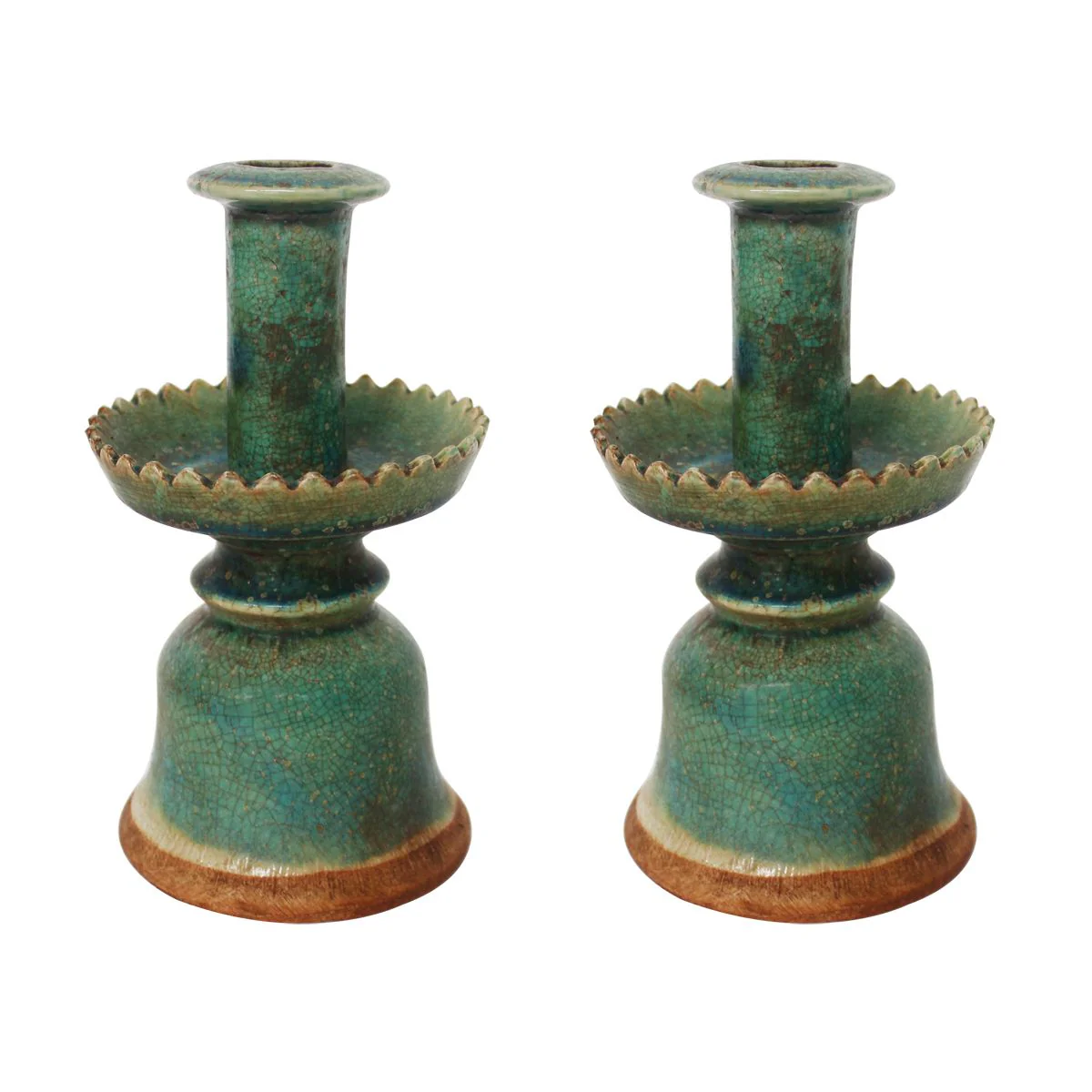Legend of Asia Pair of Speckled Green Candle Holders