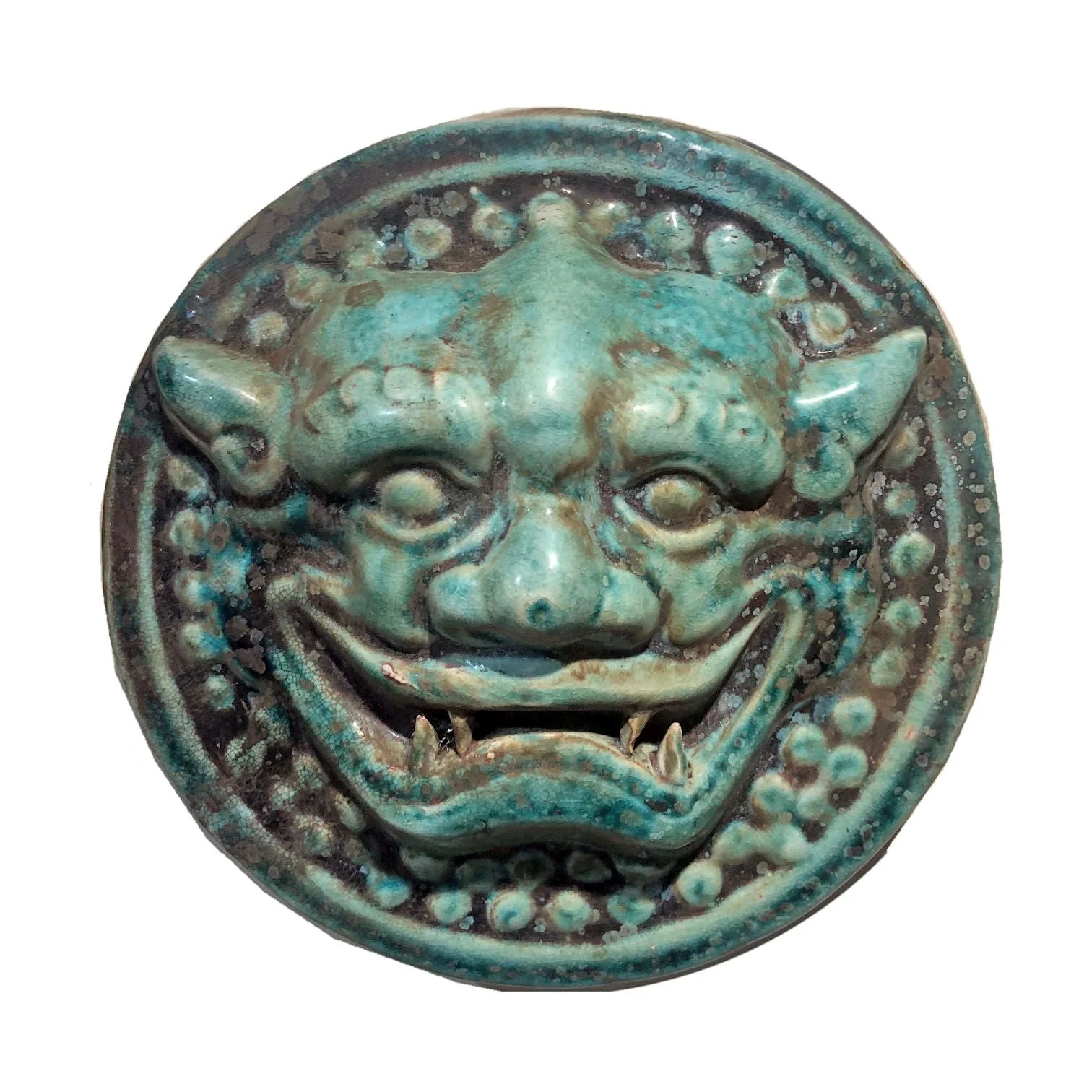 Legend of Asia Pair of Speckled Green Lion Head Wall Sculptures - Image 2