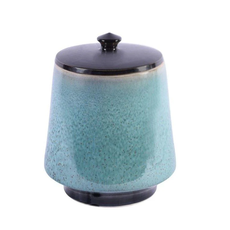 Legend of Asia Reaction Glaze Crackled Blue Lidded Porcelain Jar - Short