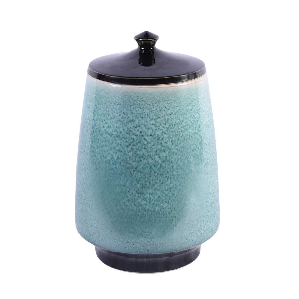 Legend of Asia Reaction Glaze Crackled Blue Lidded Porcelain Jar - Tall