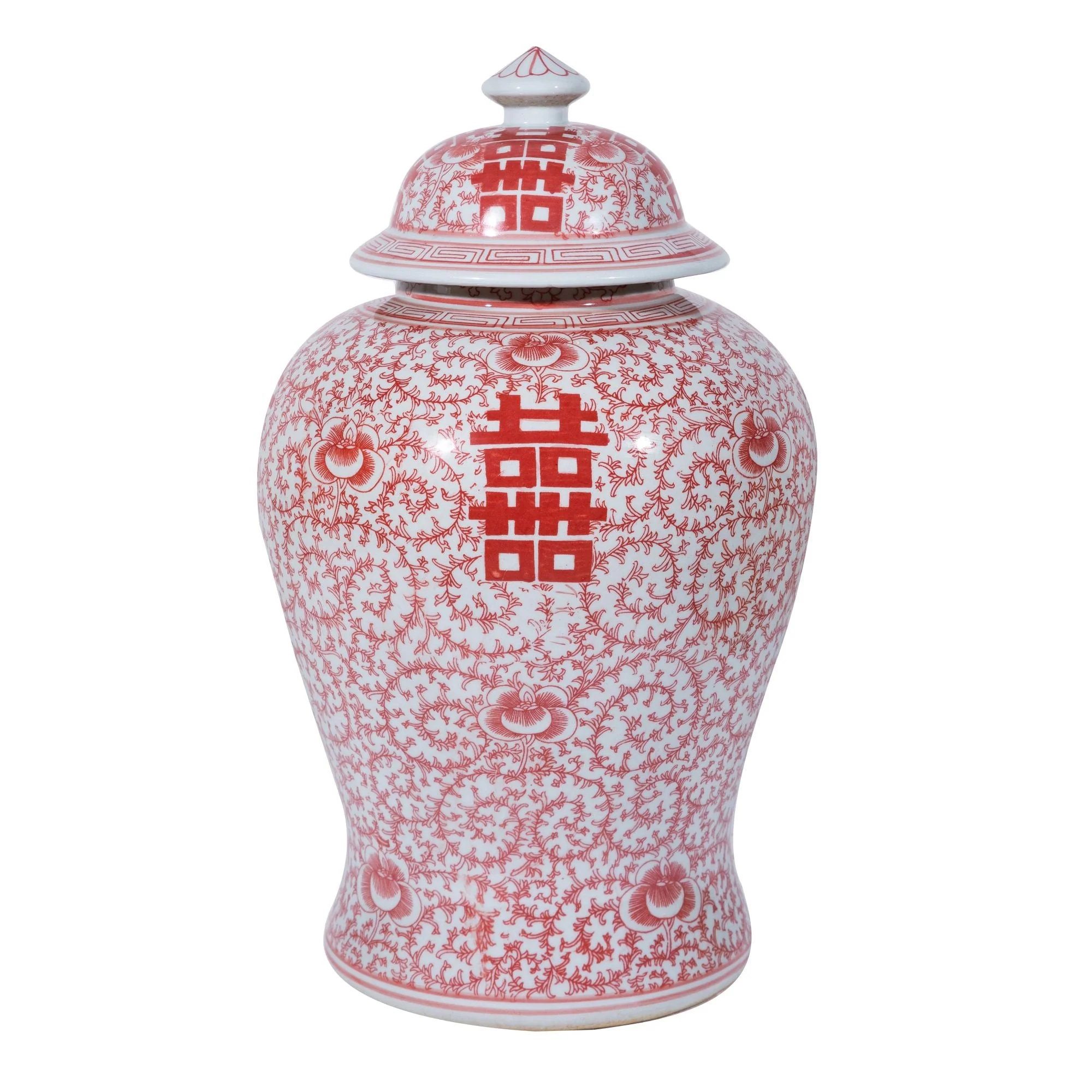 Legend of Asia Red Double Happiness Floral Temple Jar