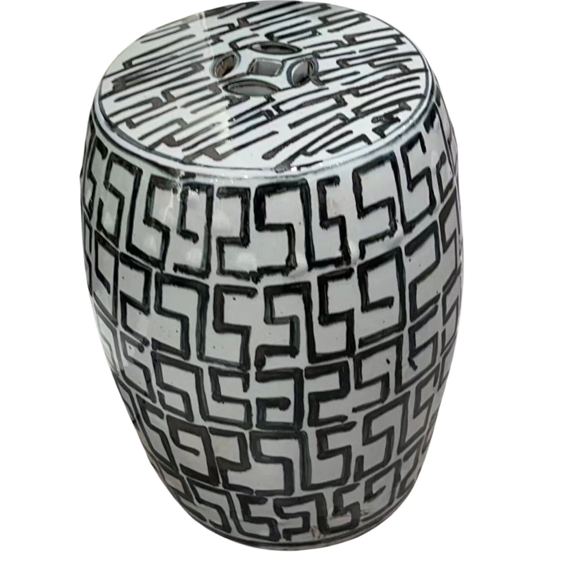 Legend of Asia Rustic Blue Greek Key Garden Stool