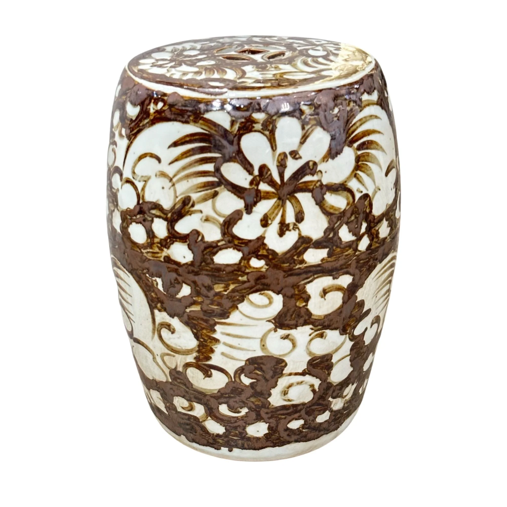 Legend of Asia Rustic Brown Porcelain Garden Stool Twist Flower