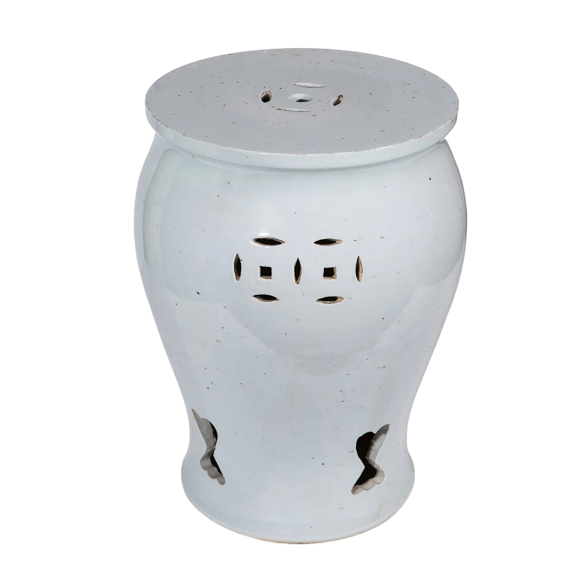 Legend of Asia Rustic White Drum Garden Stool - S