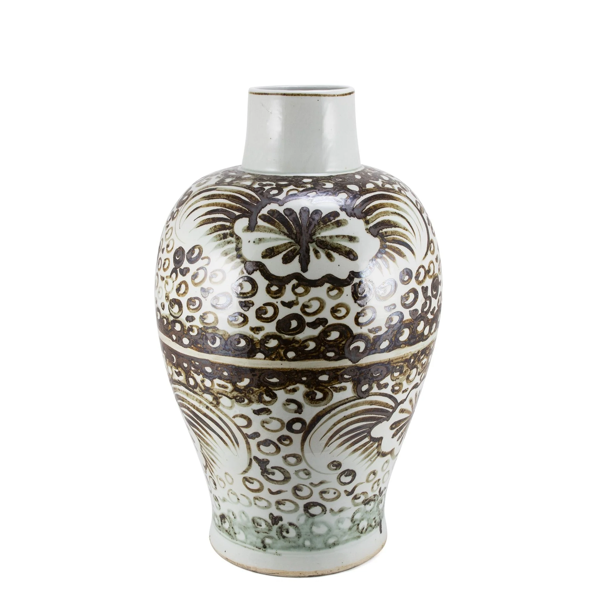 Legend of Asia Rusty Brown Baluster Vase Sea Flower Motif