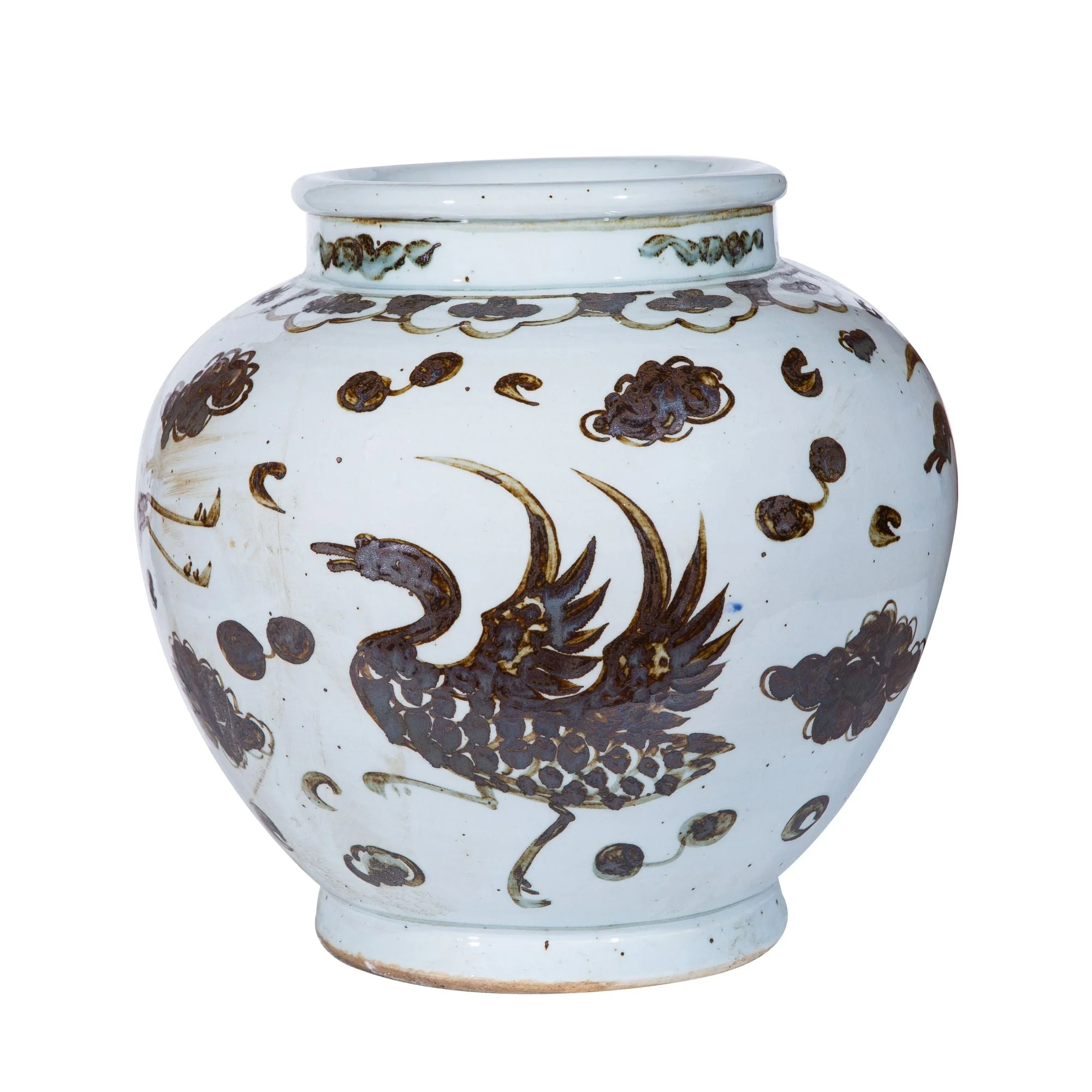 Legend of Asia Rusty Brown Crane Jar Medium