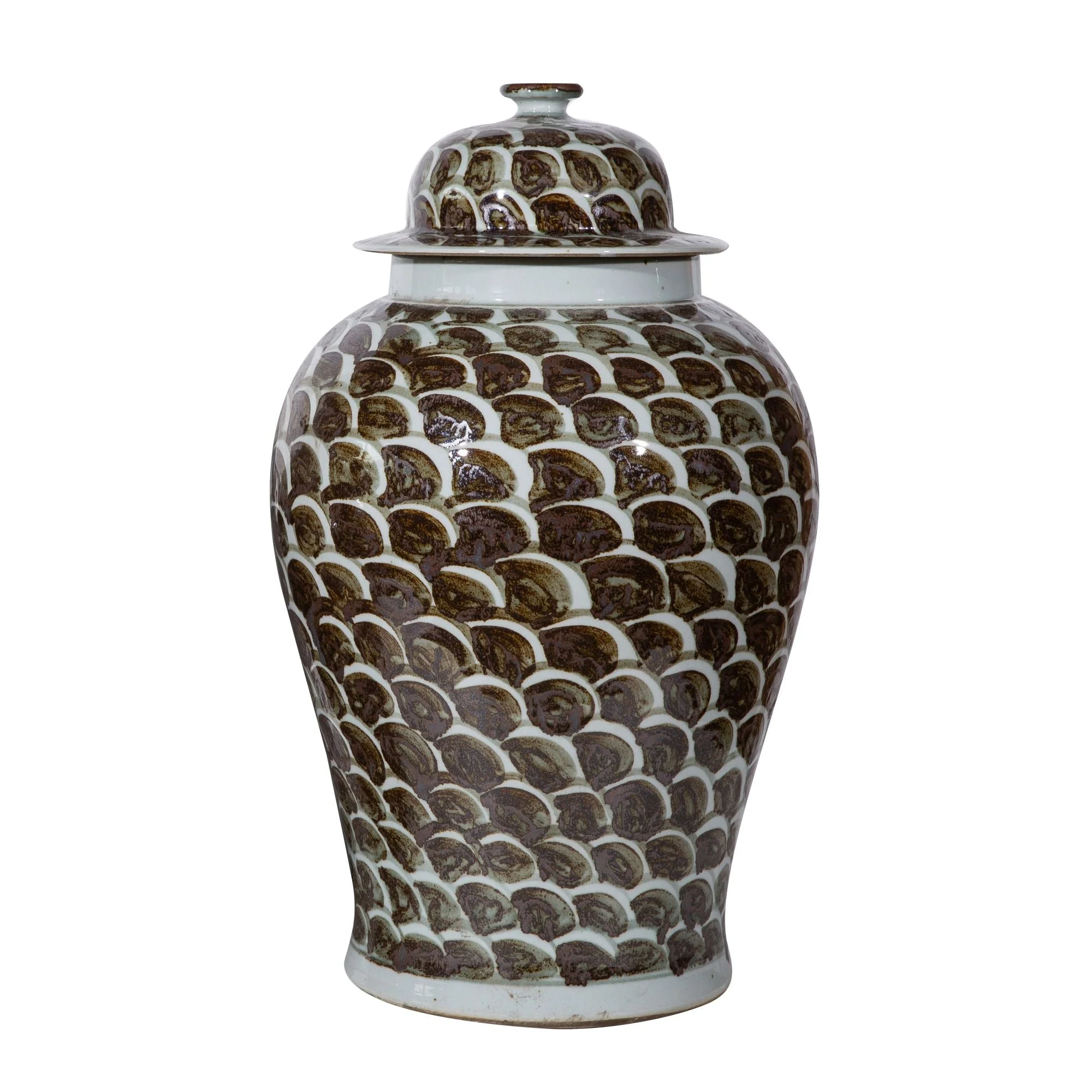 Legend of Asia Rusty Brown Fish Scale Temple Jar Large