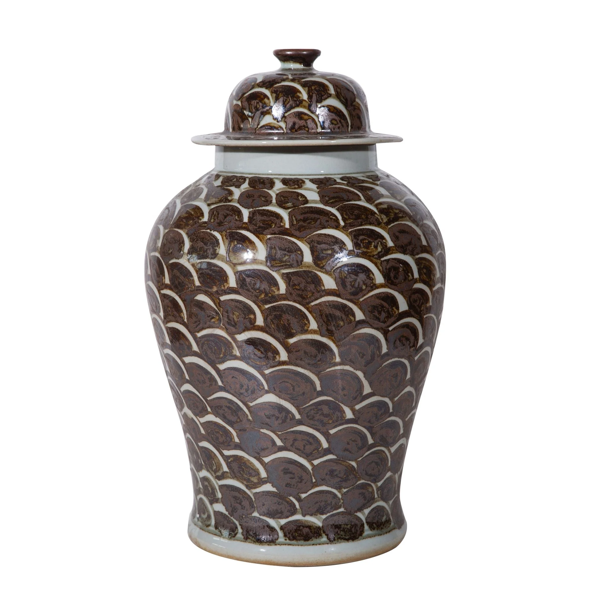 Legend of Asia Brown Fish Scale Temple Jar