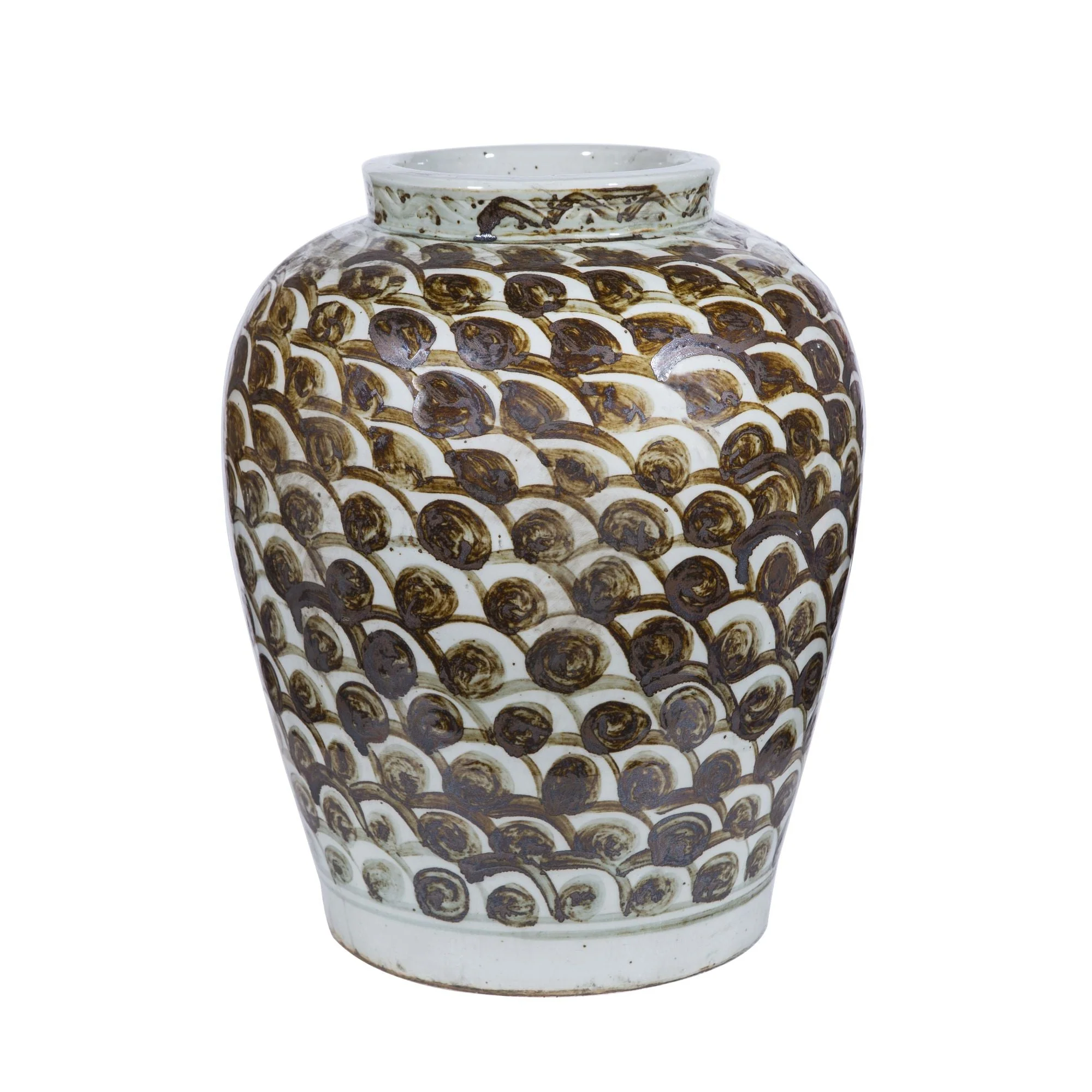 Legend of Asia Rusty Brown Jar With Fish Scale Pattern