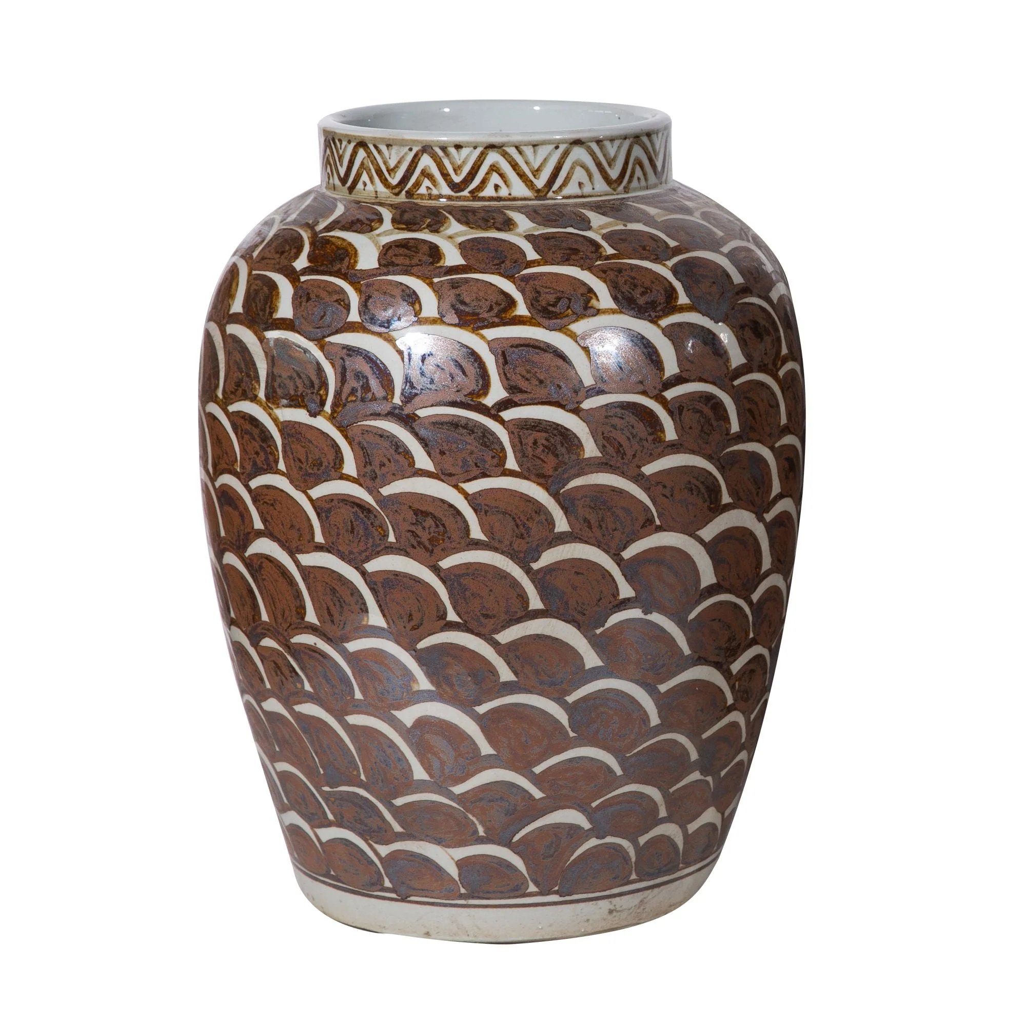Legend of Asia Rusty Brown Jar With Fish Scale Pattern - Small