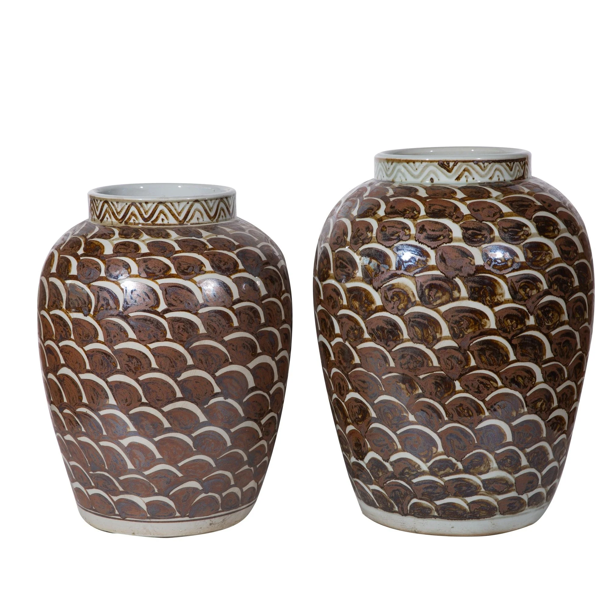 Legend of Asia Rusty Brown Jar With Fish Scale Pattern - Small - Image 2
