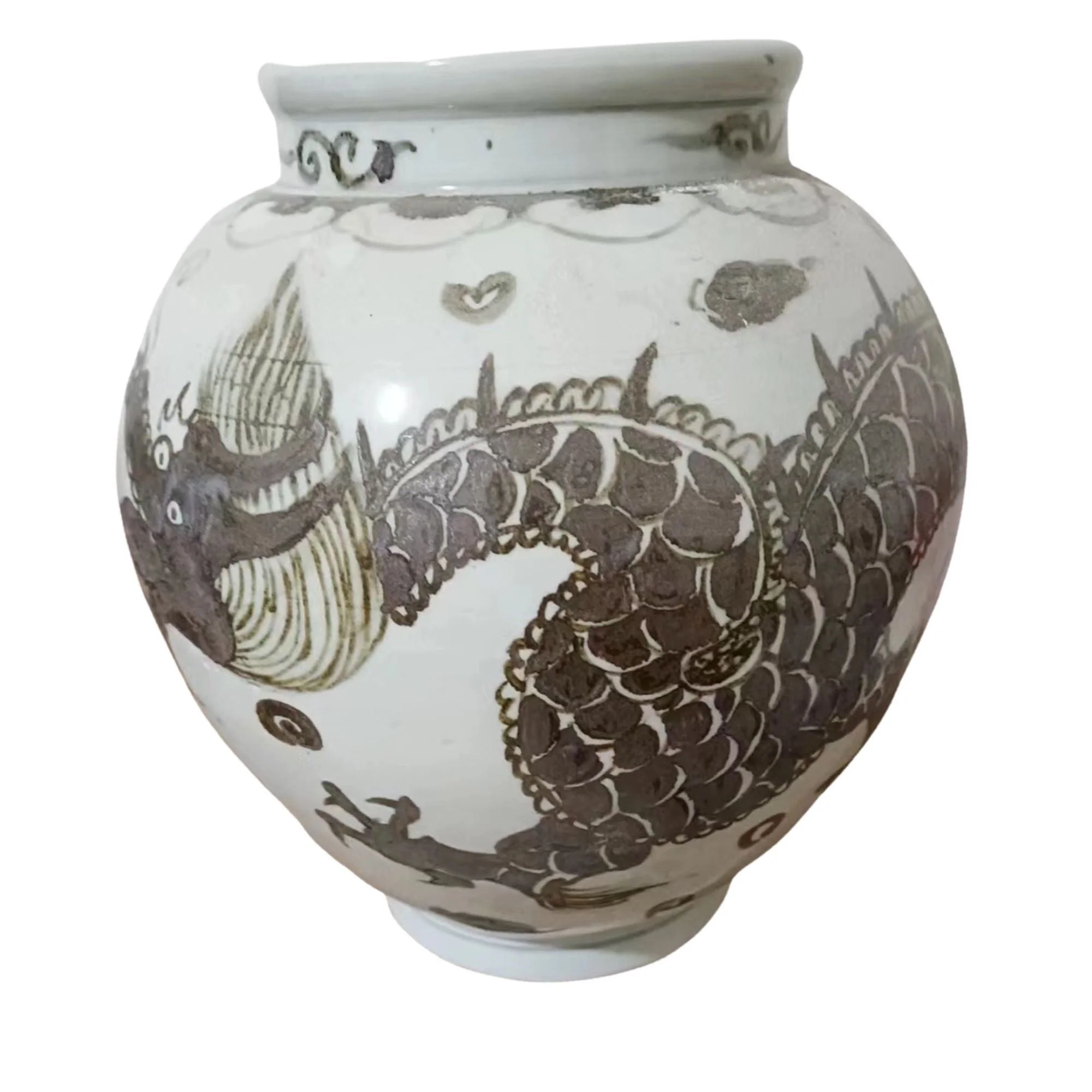 Legend of Asia Rusty Brown Small Jar Dragon