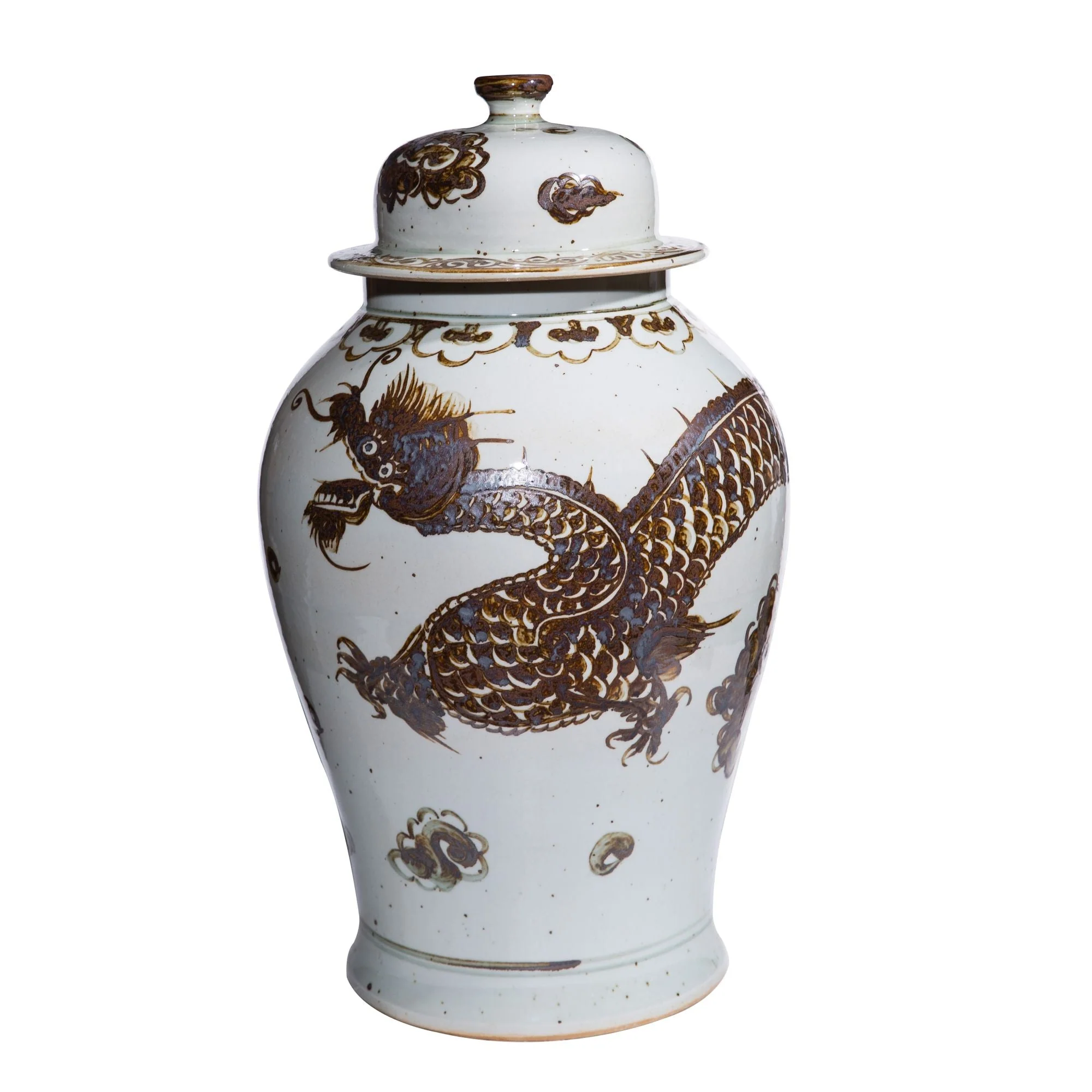 Legend of Asia Rusty Brown Spinning Dragon Temple Jar