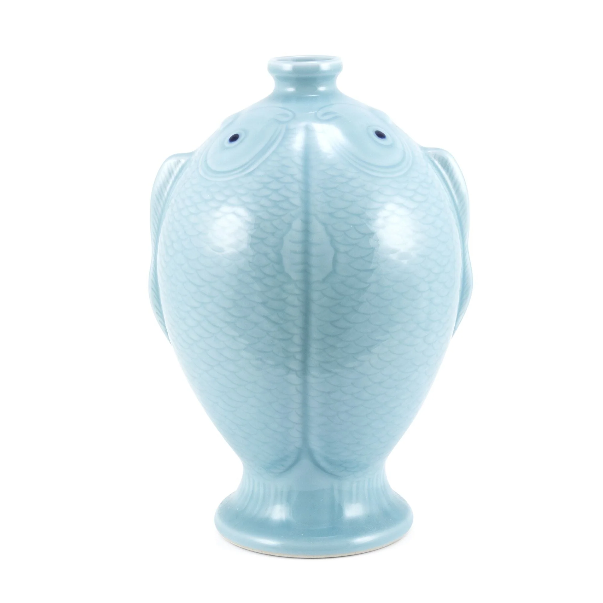 Legend of Asia Seafoam Blue Carved Fish Vase Large