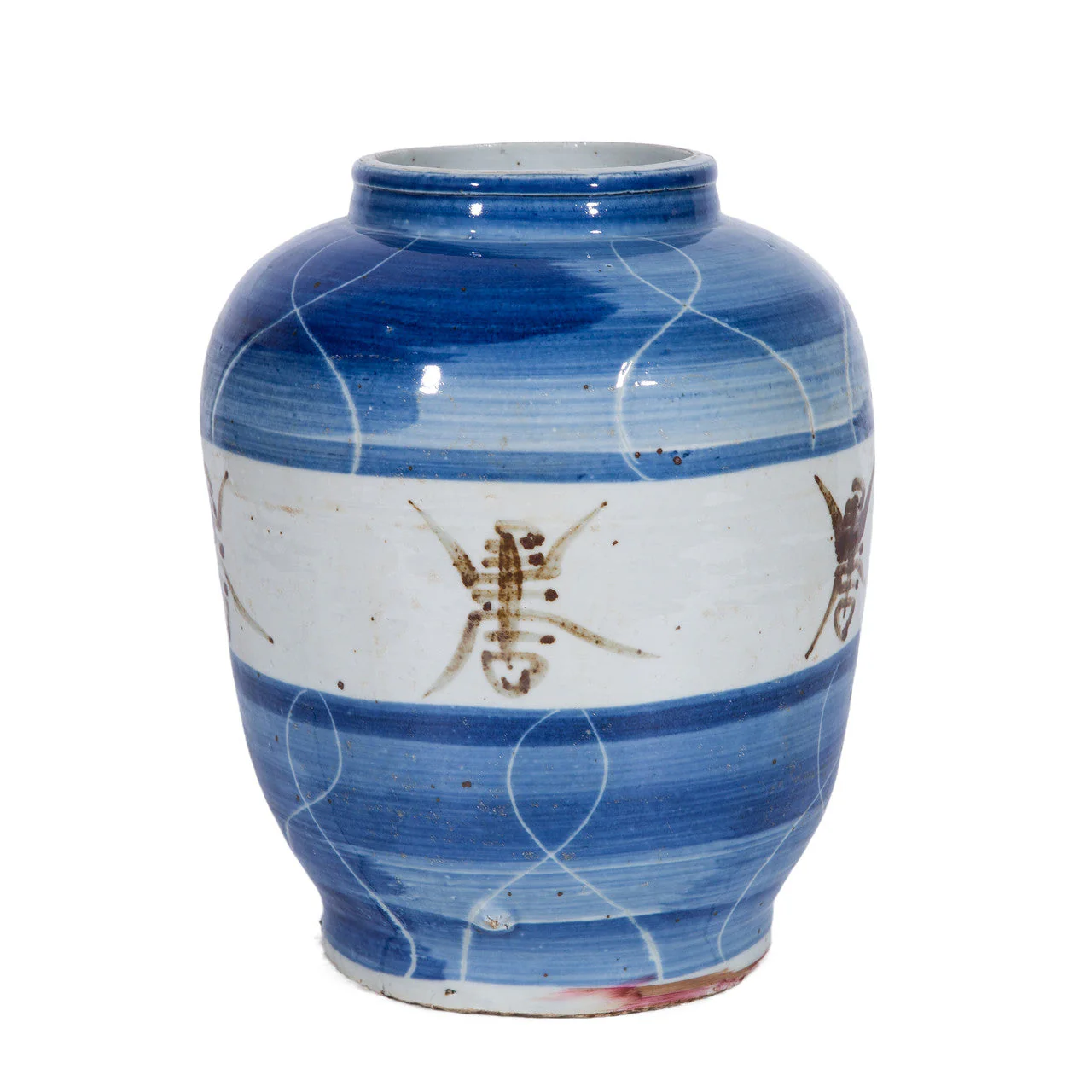 Legend of Asia Small Blue Jar Striped Longevity
