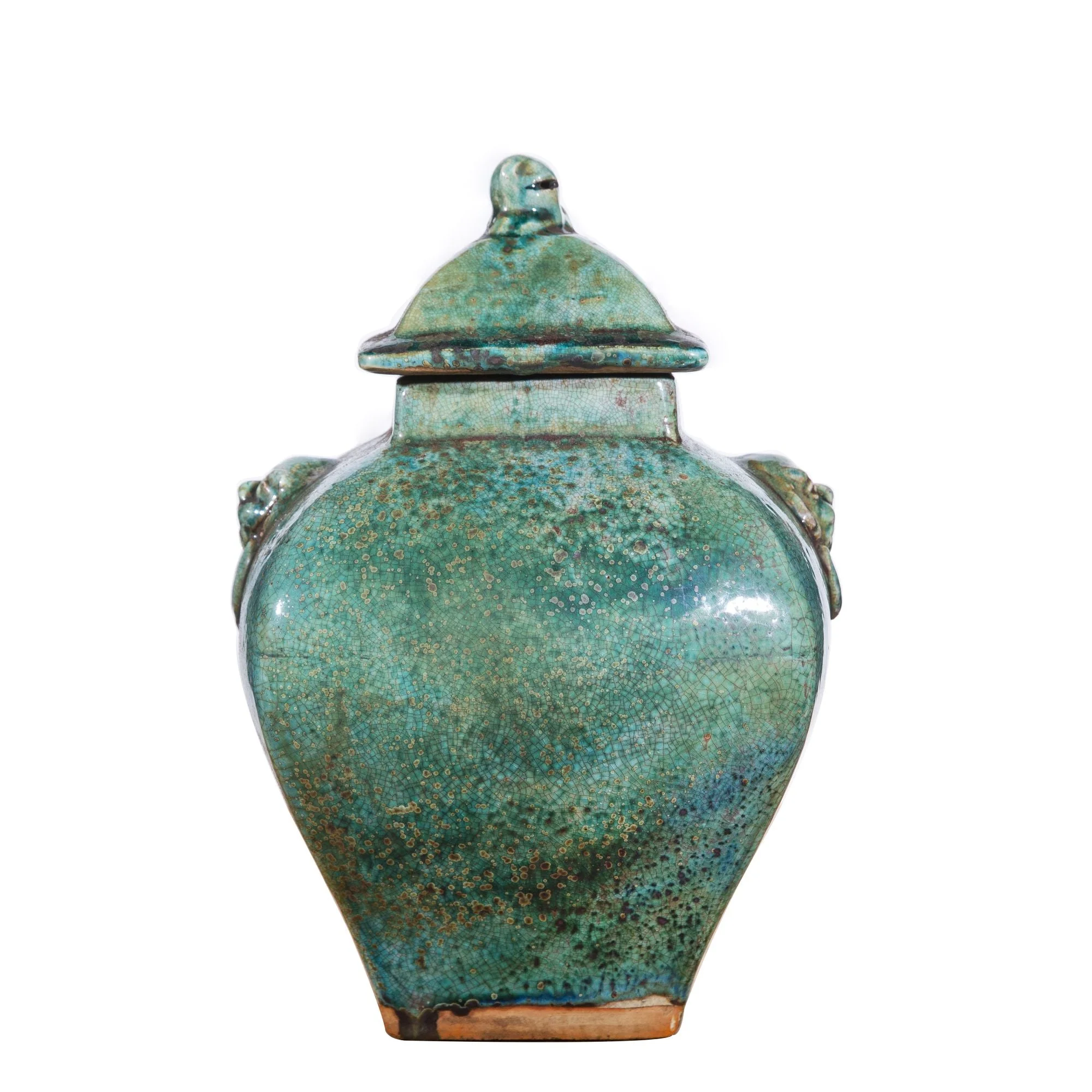 Legend of Asia Speckled Green Double Handle Square Lid Jar