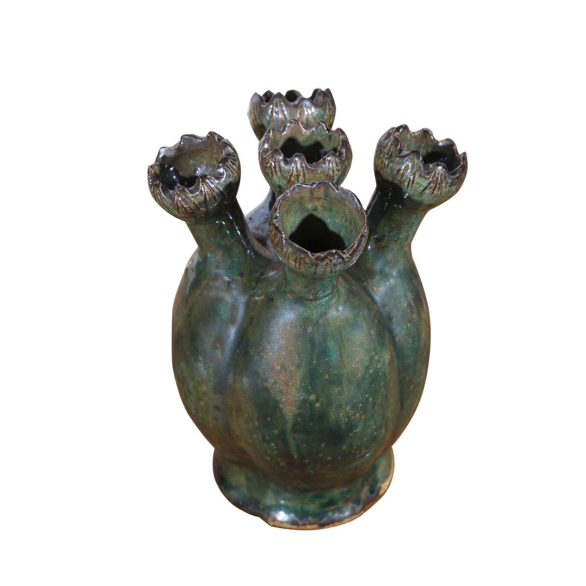 Legend of Asia Speckled Green Five Lotus Vase
