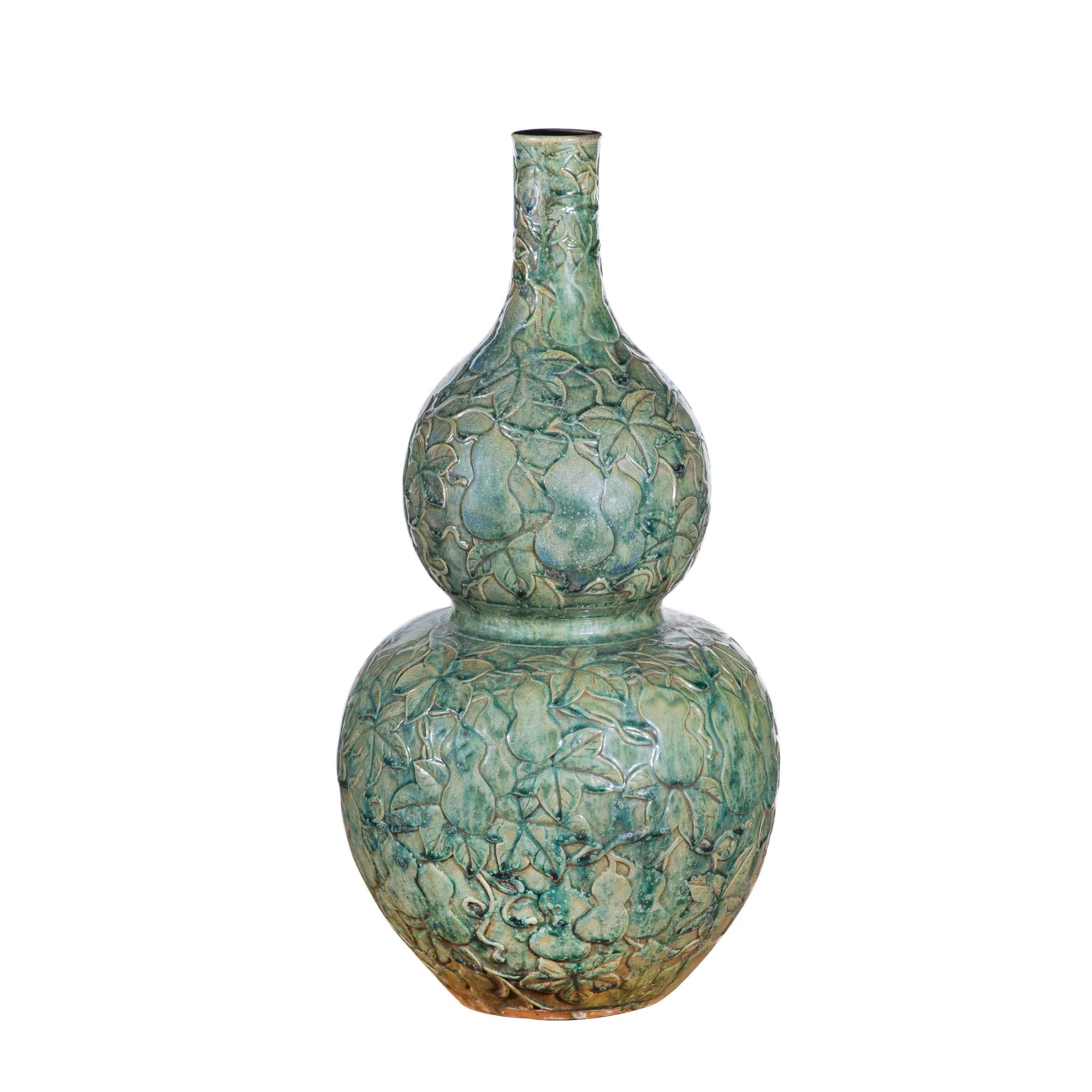 Legend of Asia Speckled Green Hundred Gourd Carving Vase Large