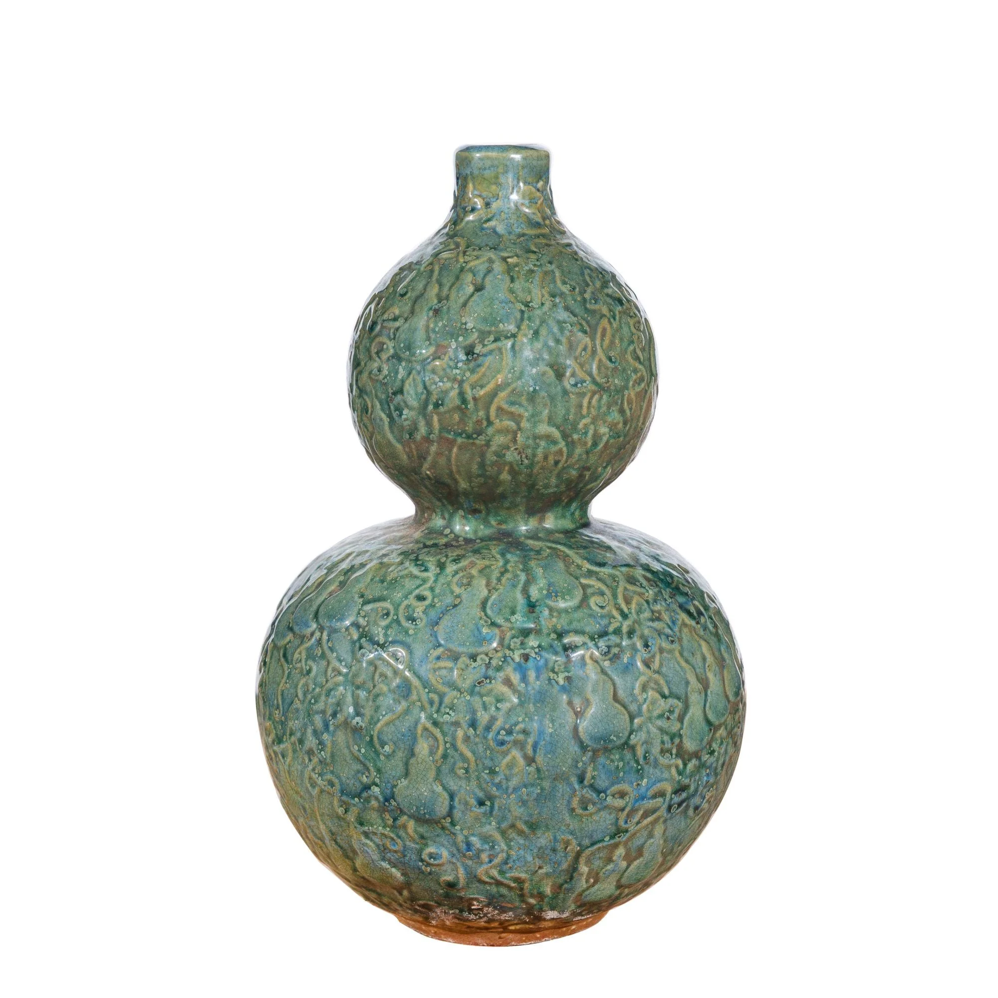 Legend of Asia Speckled Green Hundred Gourd Carving Vase Small