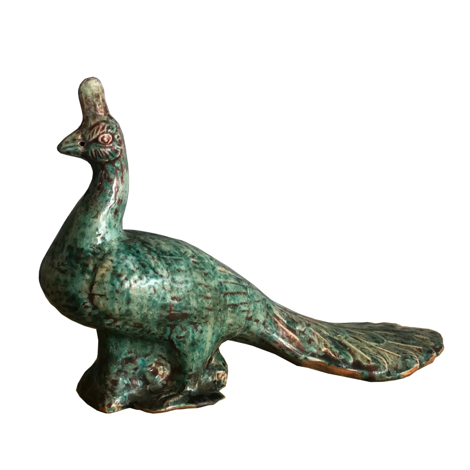 Legend of Asia Speckled Green Porcelain Peacock Sculpture