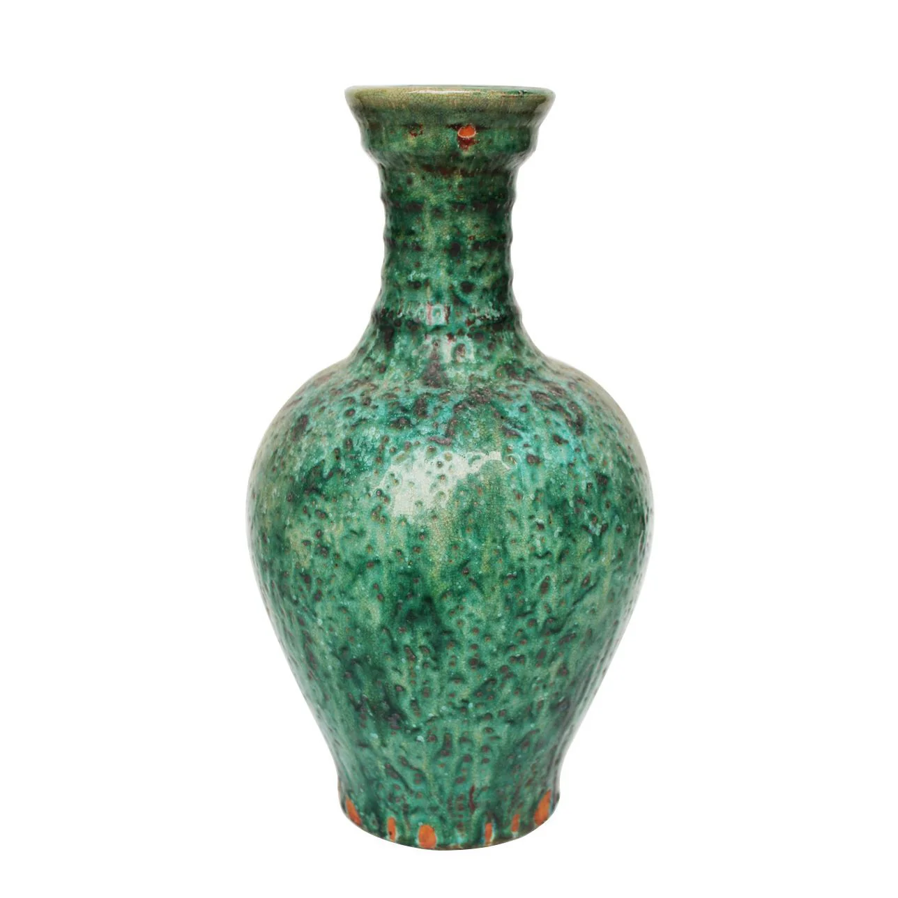 Legend of Asia Speckled Green Ridged Neck Vase
