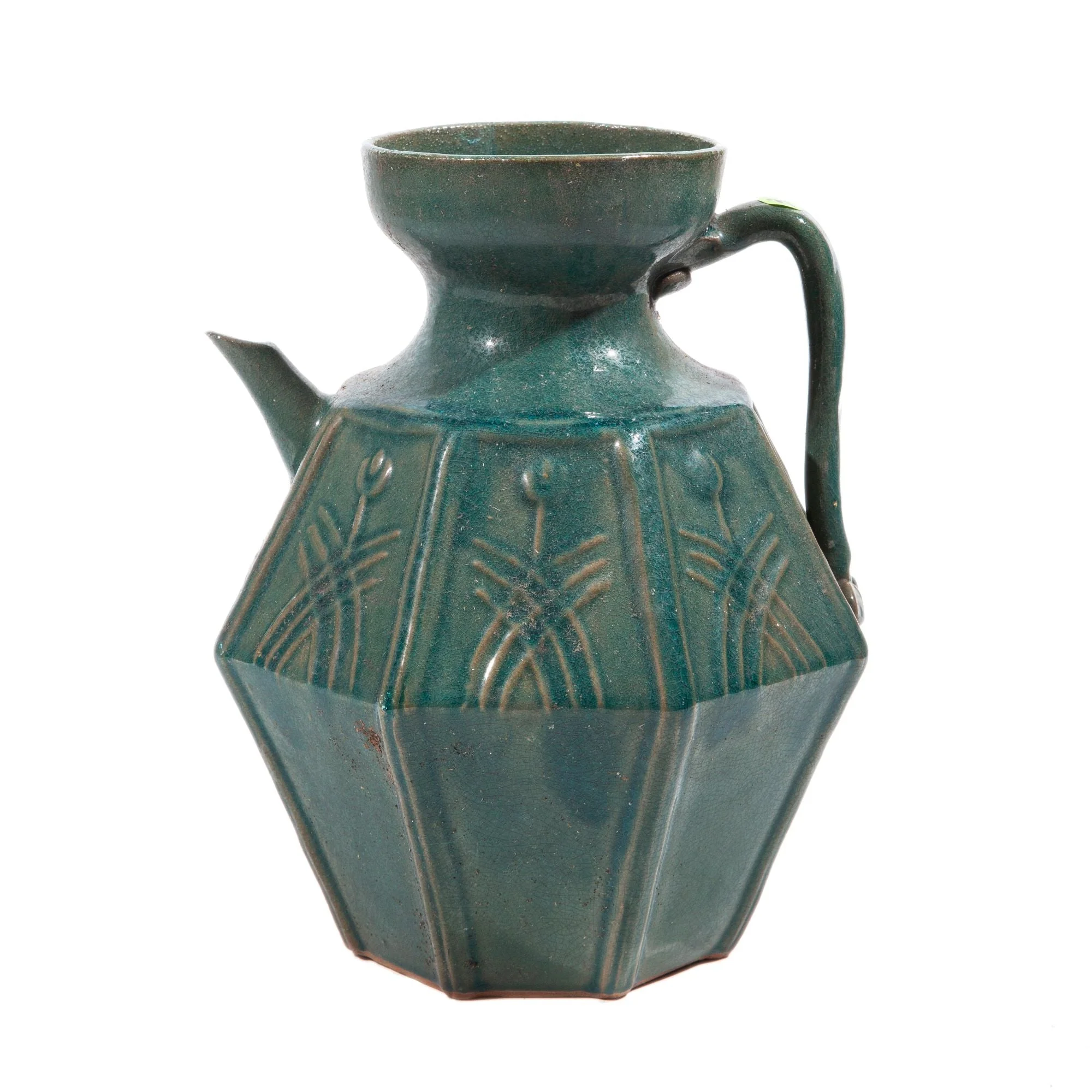 Legend of Asia Vintage Green Hex Carved Oil Pot Small