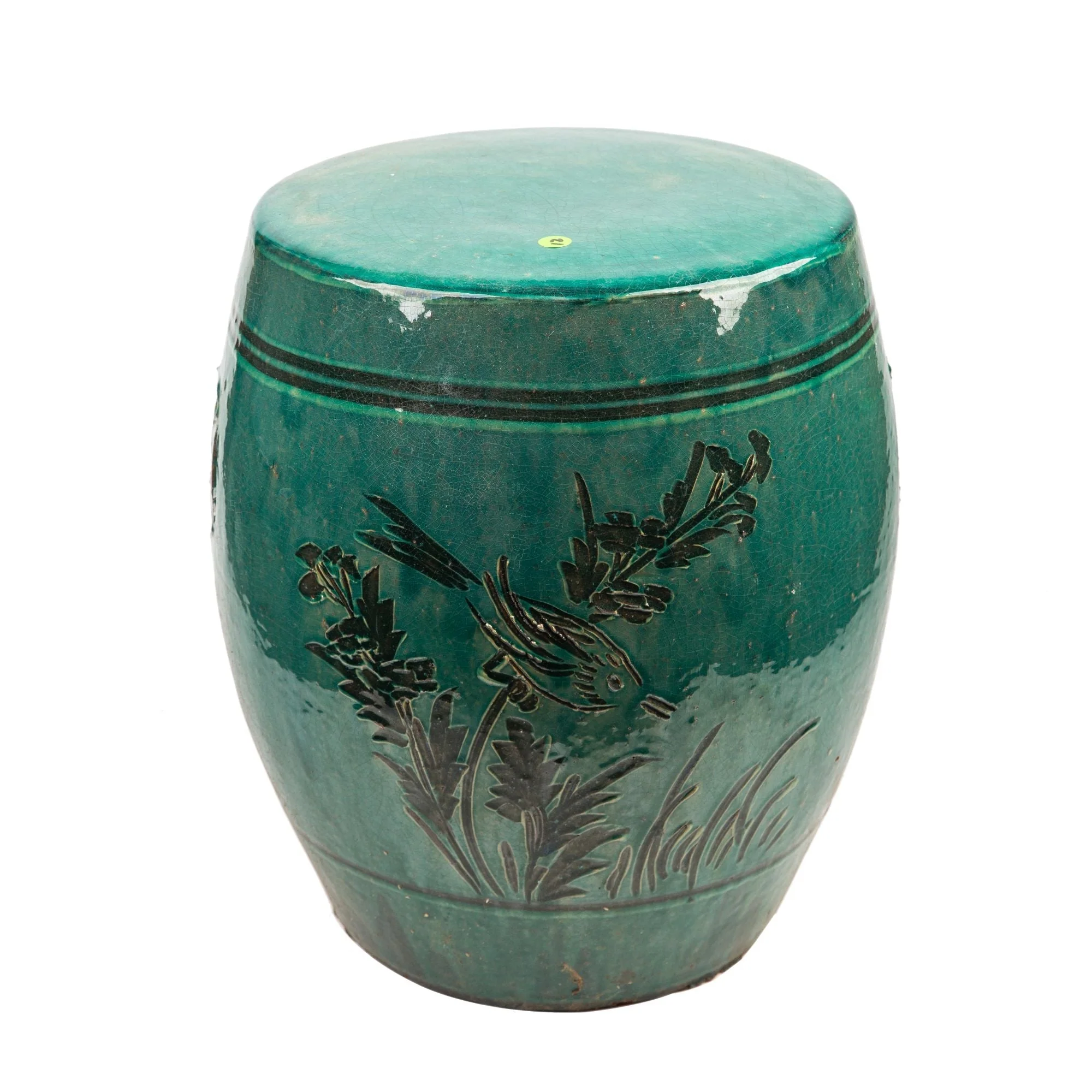 Legend of Asia Vintage Green Large Stool With Carving