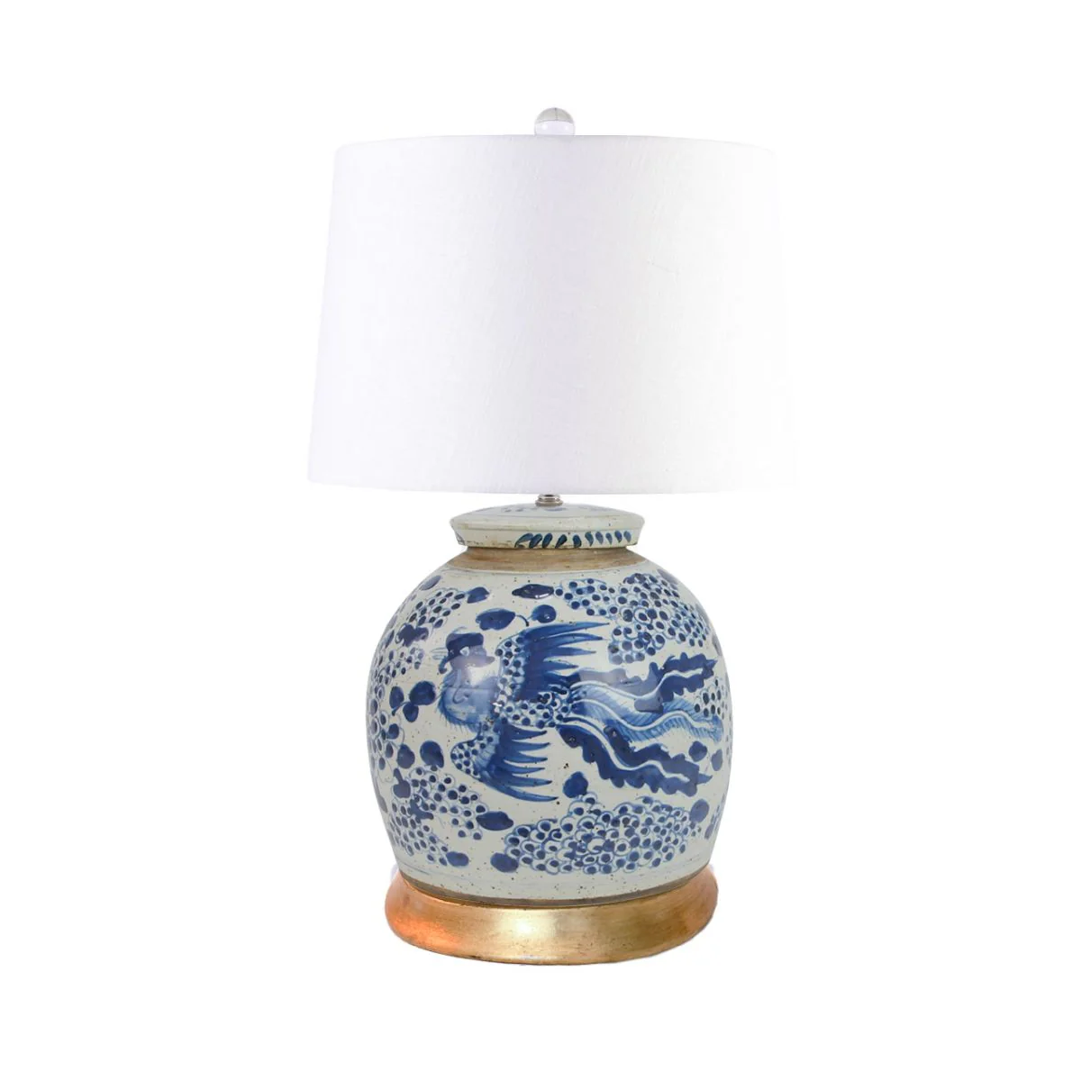 Legend of Asia Vintage Ming Jar Phoenix Lamp Gold Leaf Base