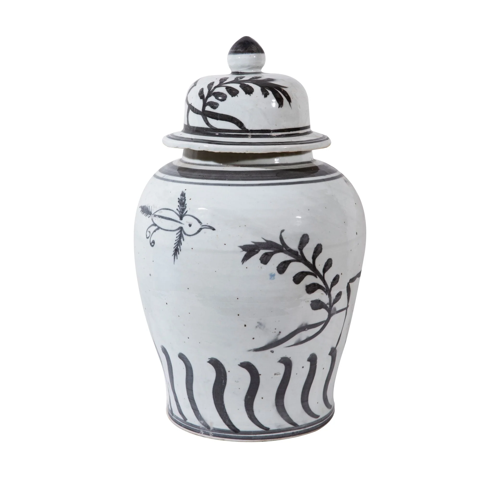 Legend of Asia Vintage White Crackle Flying Bird Temple Jar