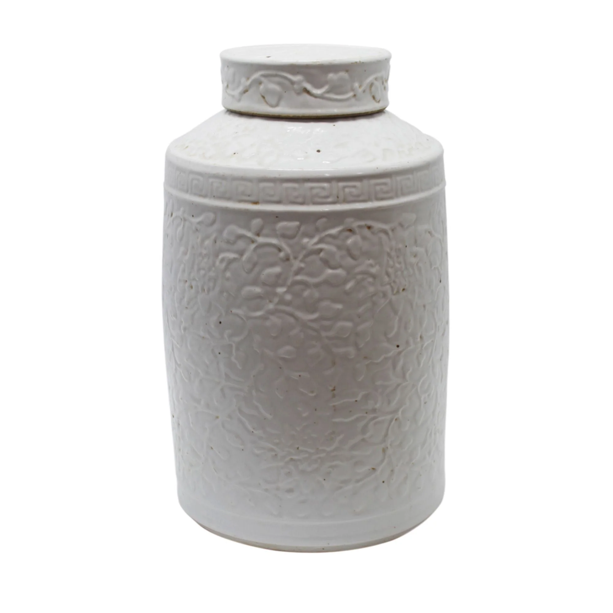 Legend of Asia Vintage White Curly Vine Carving Tea Jar