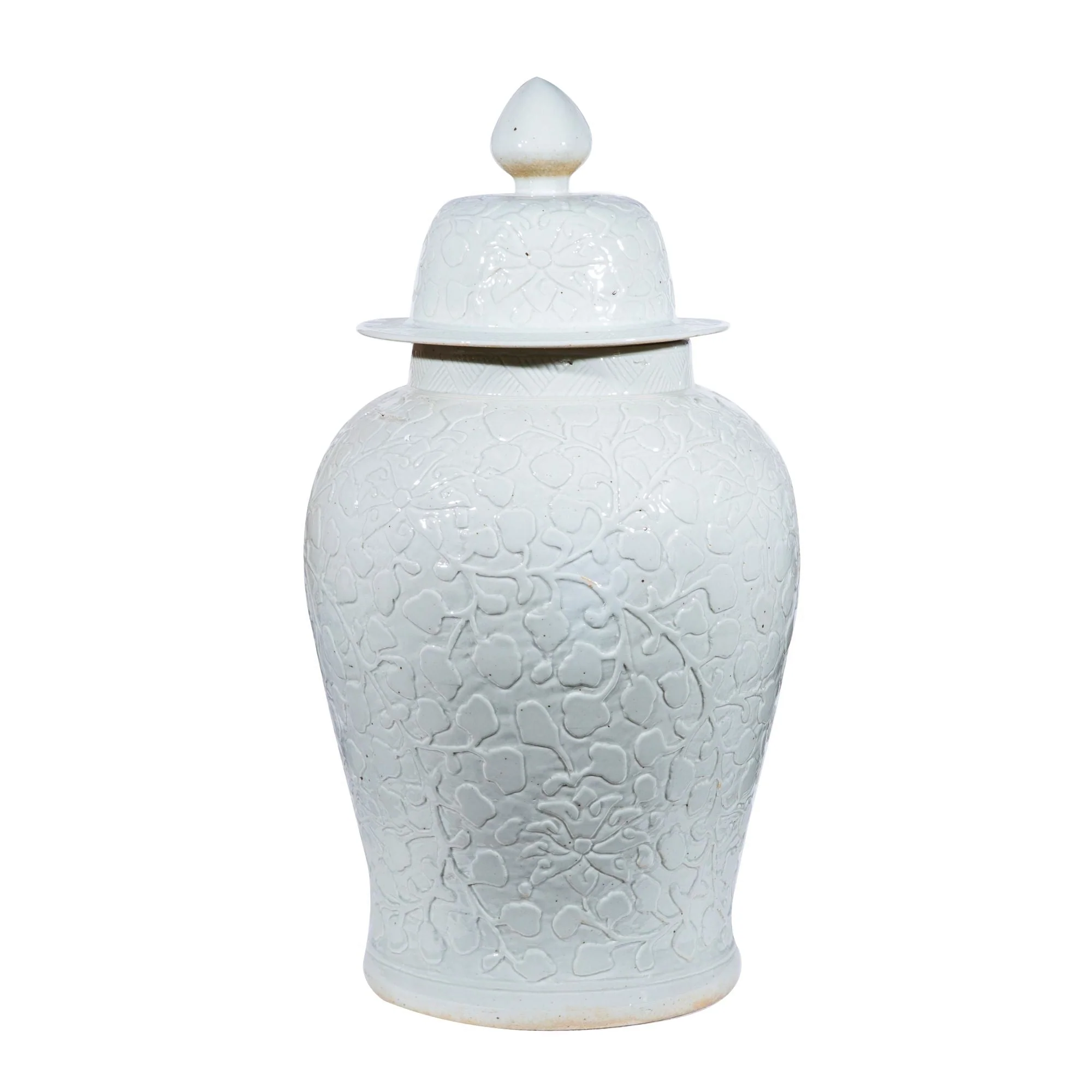 Legend of Asia Vintage White Curly Vine Hand-Carved Temple Jar