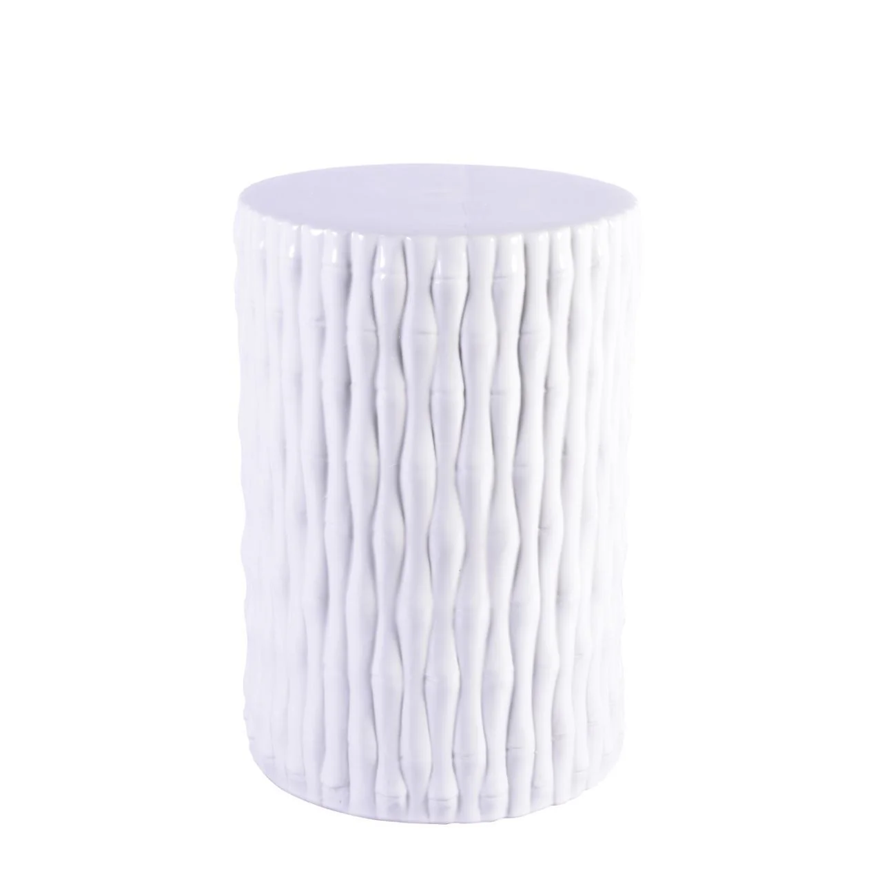 Legend of Asia White Cylinder Garden Stool Bamboo Carving