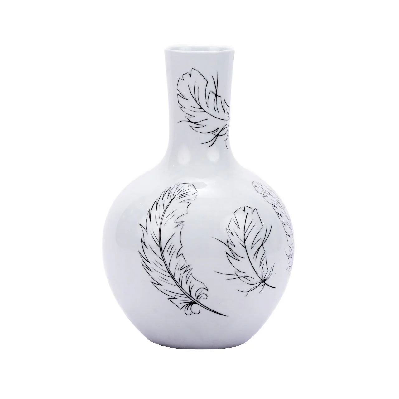 Legend of Asia White Globular Vase With Black Feathers