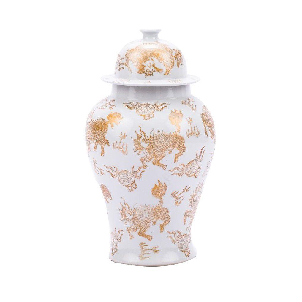 Legend of Asia White Temple Jar Gold Kylin - 18H