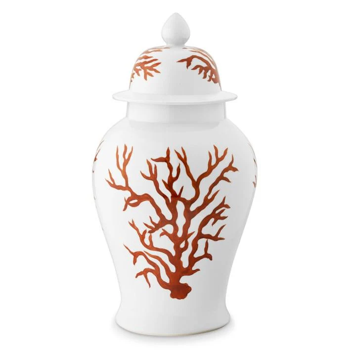 Legend of Asia White Temple Jar With Red Coral