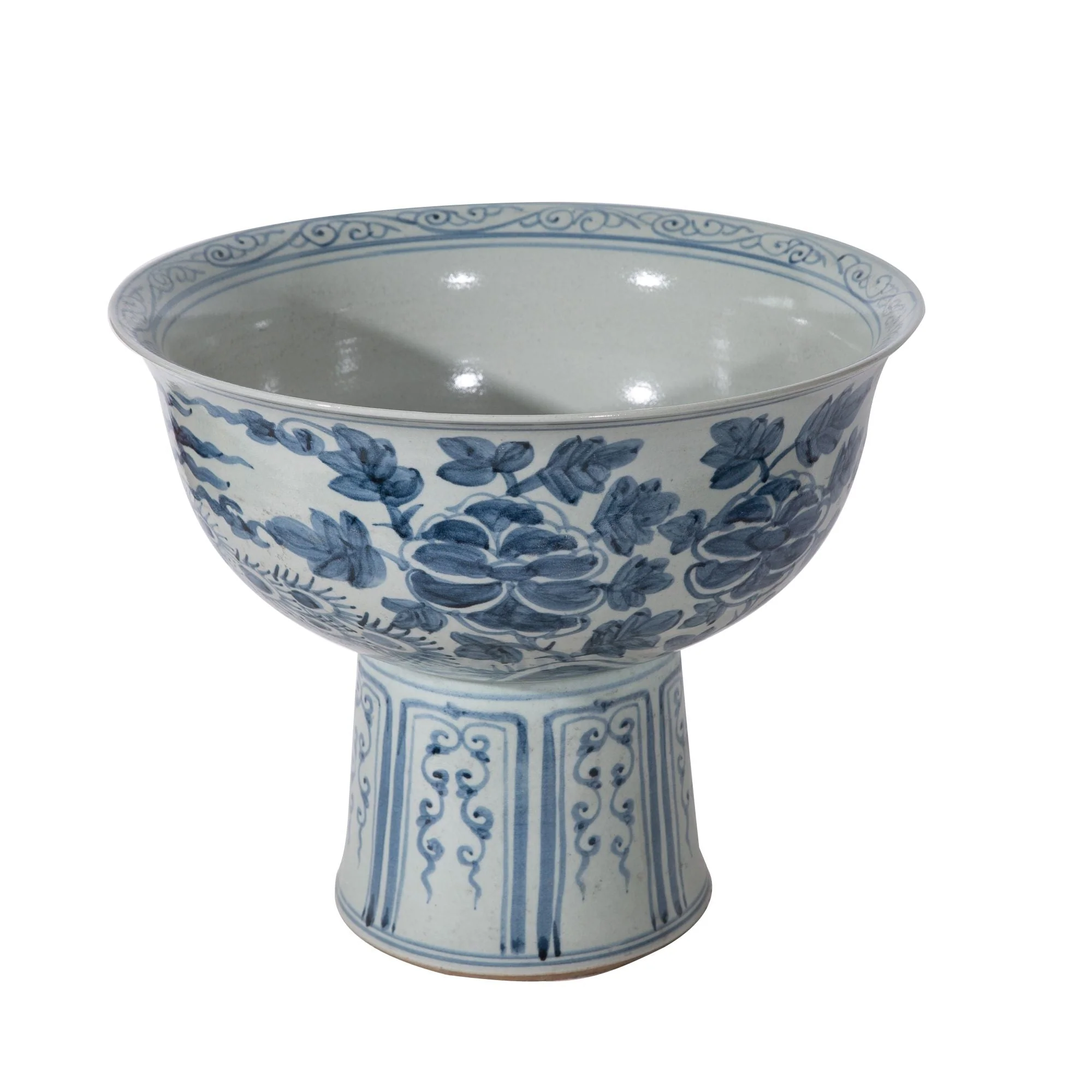 Legend of Asia Yuan Blue And White Crane Mortif Serving Bowl Tall Base - Image 2