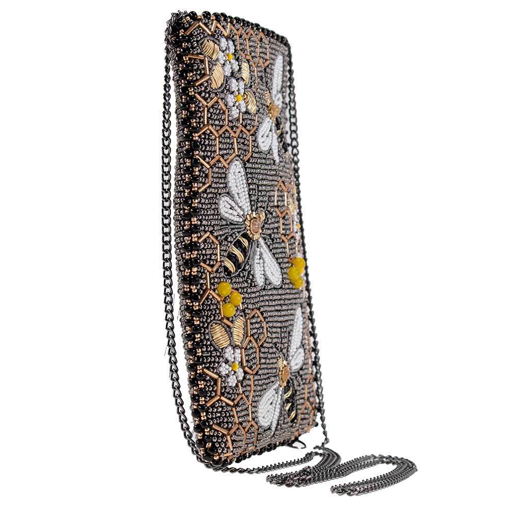 Mary Frances Bee Awesome Beaded Crossbody Phone Bag Purse, Grey - Image 3