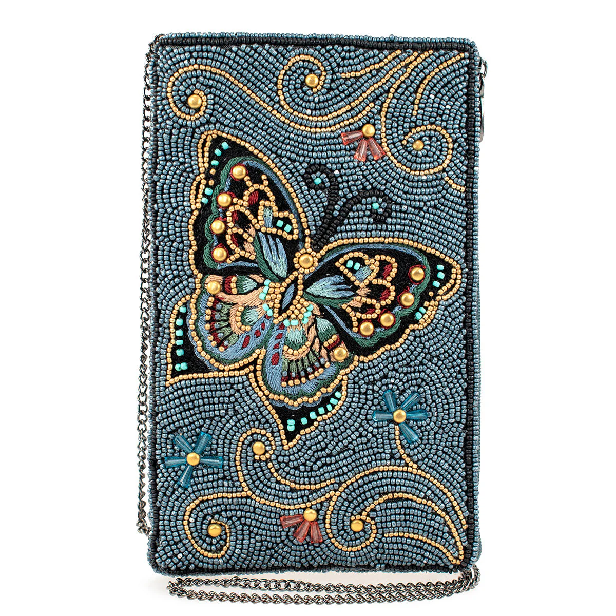 Mary Frances Mariposa Beaded Butterfly Crossbody Phone Bag, Blue