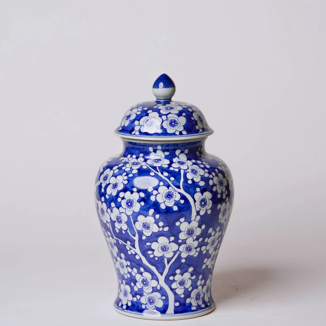 Medium Blue and White Porcelain Plum Blossom Temple Jar