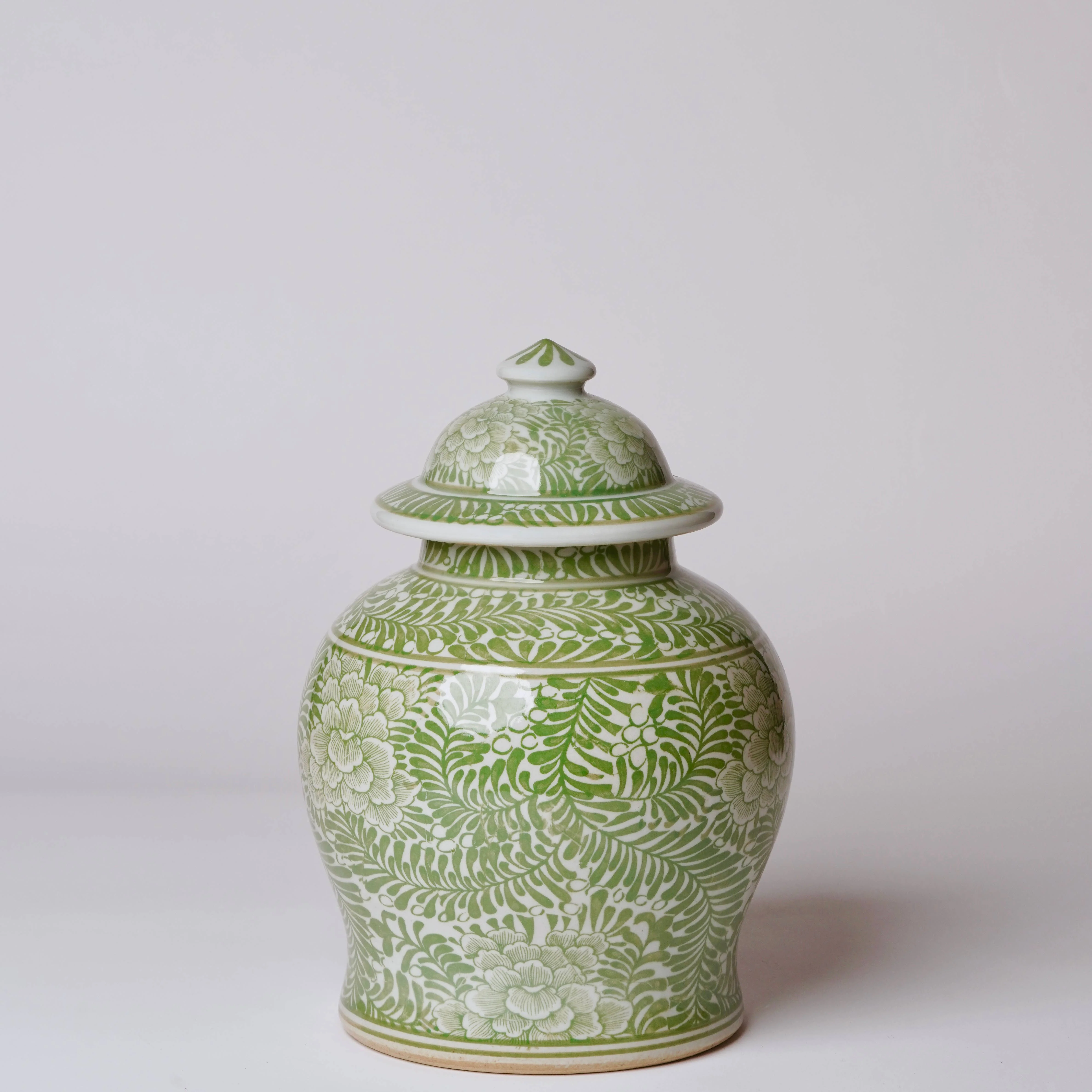 Medium Green and White Porcelain Country Peony Temple Jar - Image 3